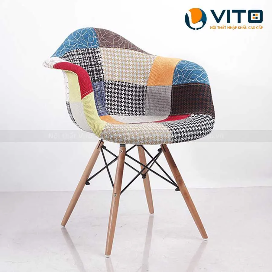 Ghế Tulip Thổ Cẩm Chân Gỗ GTV-J6B