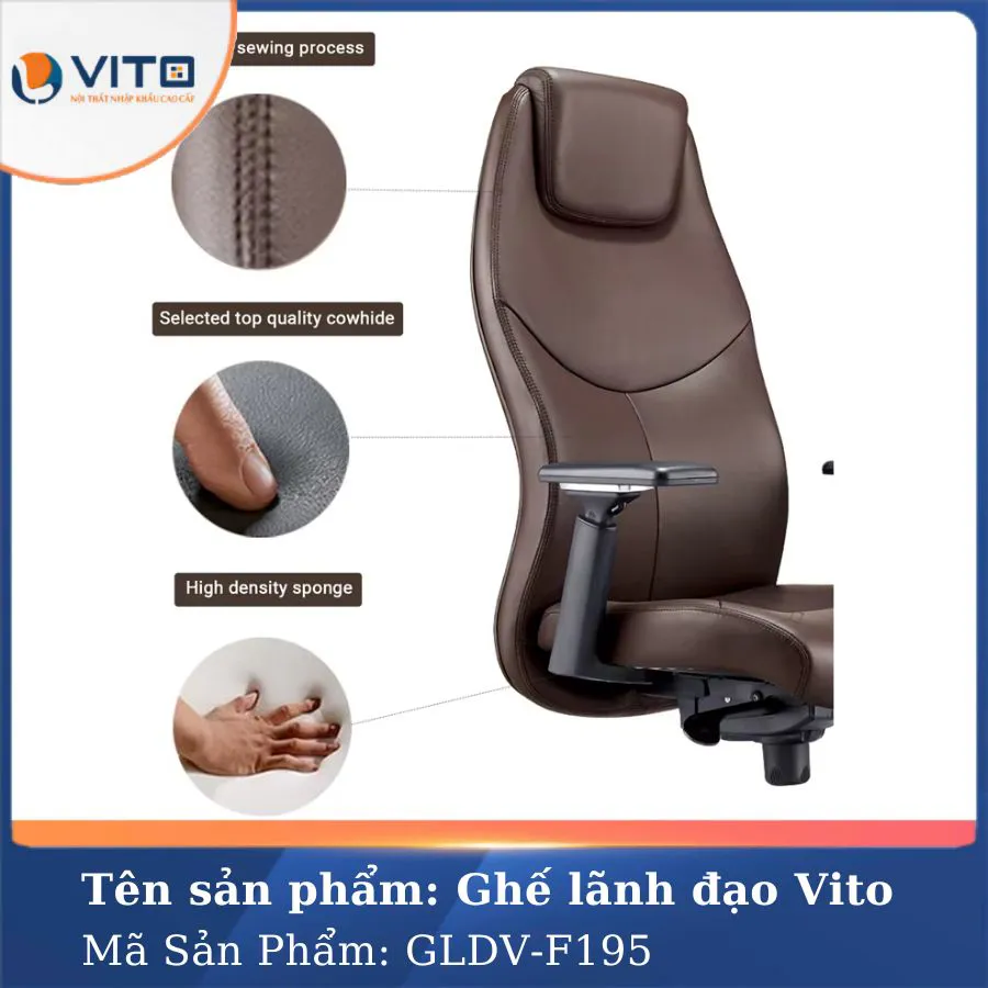 GHẾ LÃNH ĐẠO DA BÒ VITO GLDV-F195 4 Ghế lãnh đạo da bò Vito GLDV-F195 - Ảnh 4