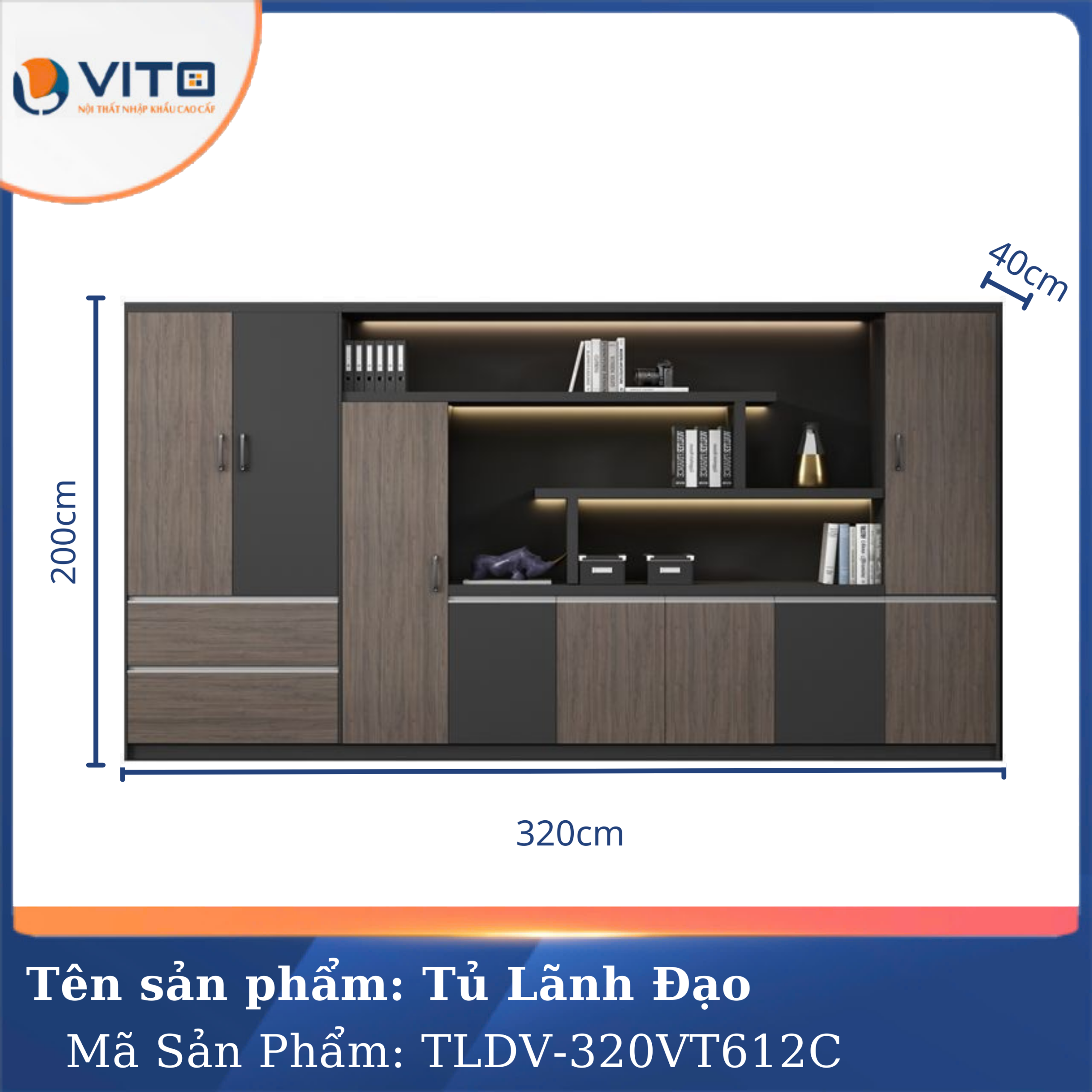 TỦ TÀI LIỆU LÃNH ĐẠO VITO TLDV-320VT612C 2 Tủ tài liệu lãnh đạo Vito TLDV-320VT612C - Ảnh 2