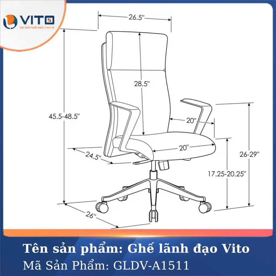 GHẾ LÃNH ĐẠO DA VITO GLDV-A1511 5 Ghế lãnh đạo da Vito GLDV-A1511 - Ảnh 5