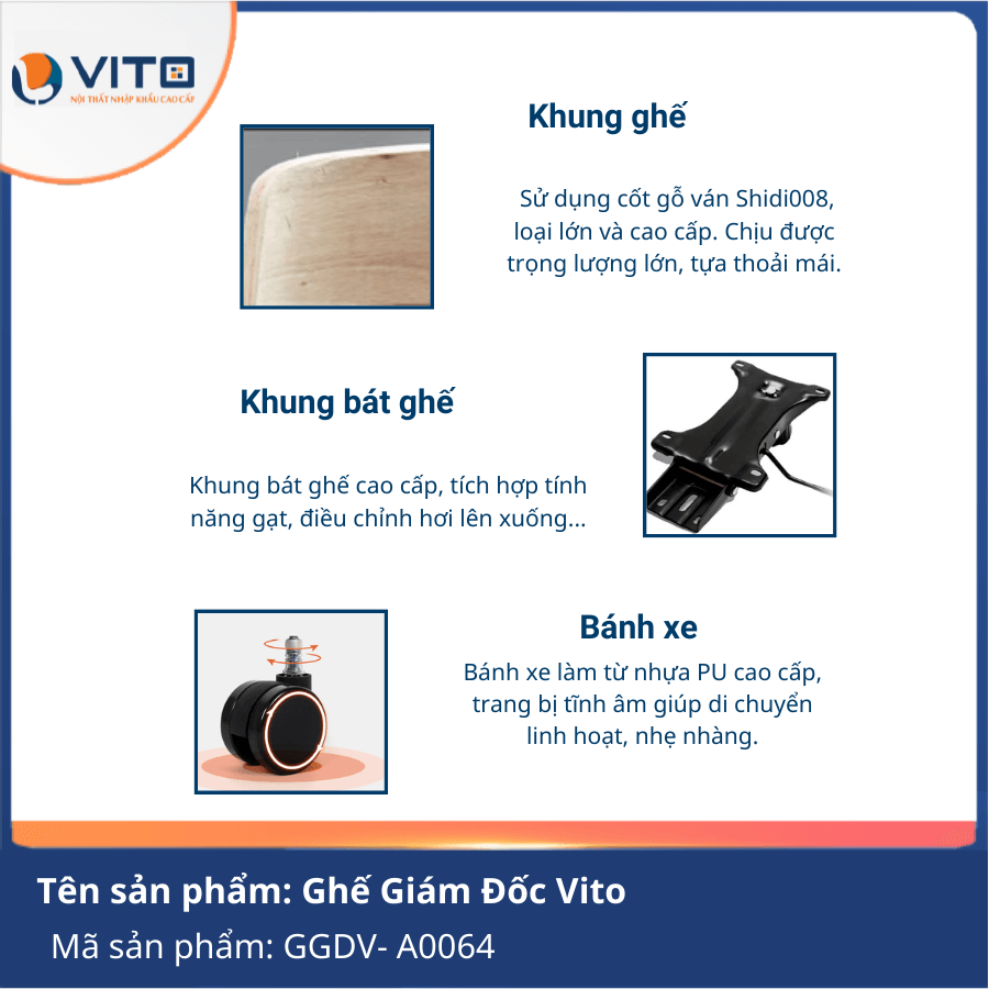 GHẾ GIÁM ĐỐC VITO GGDV-A0064 11 Ghế giám đốc Vito GGDV-A0064 - Ảnh 11
