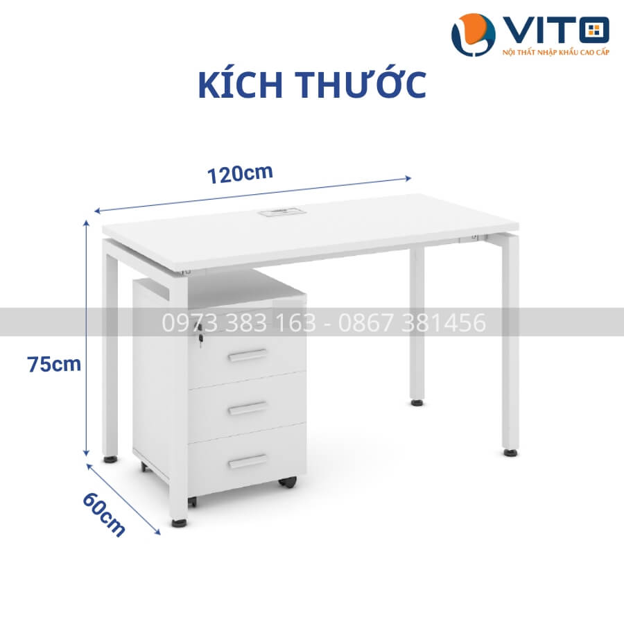 BÀN LÀM VIỆC CHÂN ĐỘC LẬP VITO 1M2 BLVV-BVDL12T-1 2 Bàn làm việc chân độc lập Vito 1m2 BLVV-BVDL12T-1 - Ảnh 2