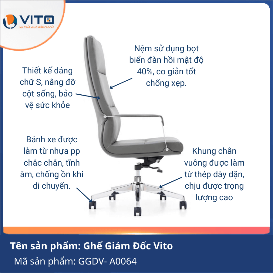 GHẾ GIÁM ĐỐC VITO GGDV-A0064 7 Ghế giám đốc Vito GGDV-A0064 - Ảnh 7