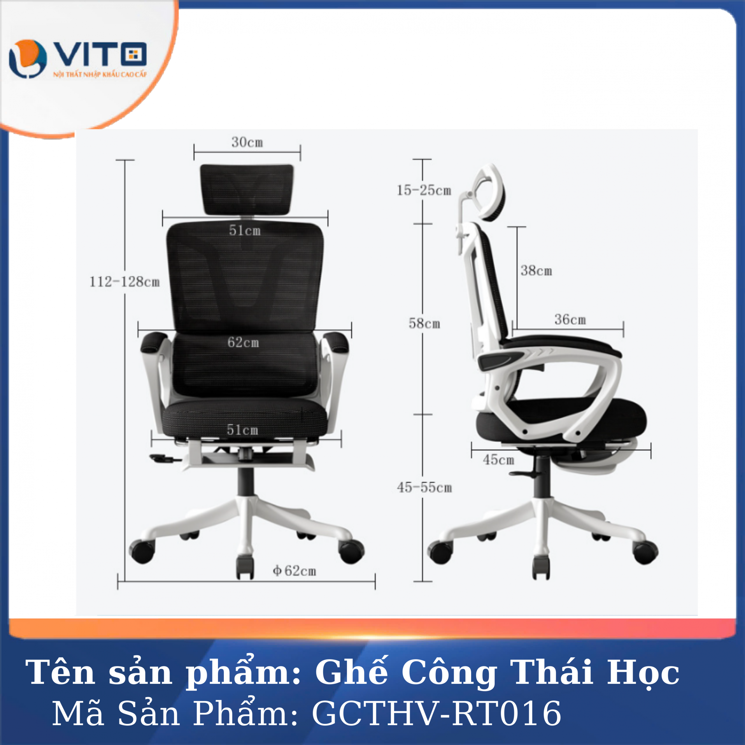 GHẾ CÔNG THÁI HỌC GCTHV-RT006T 2 Ghế công thái học GCTHV-RT006T - Ảnh 2