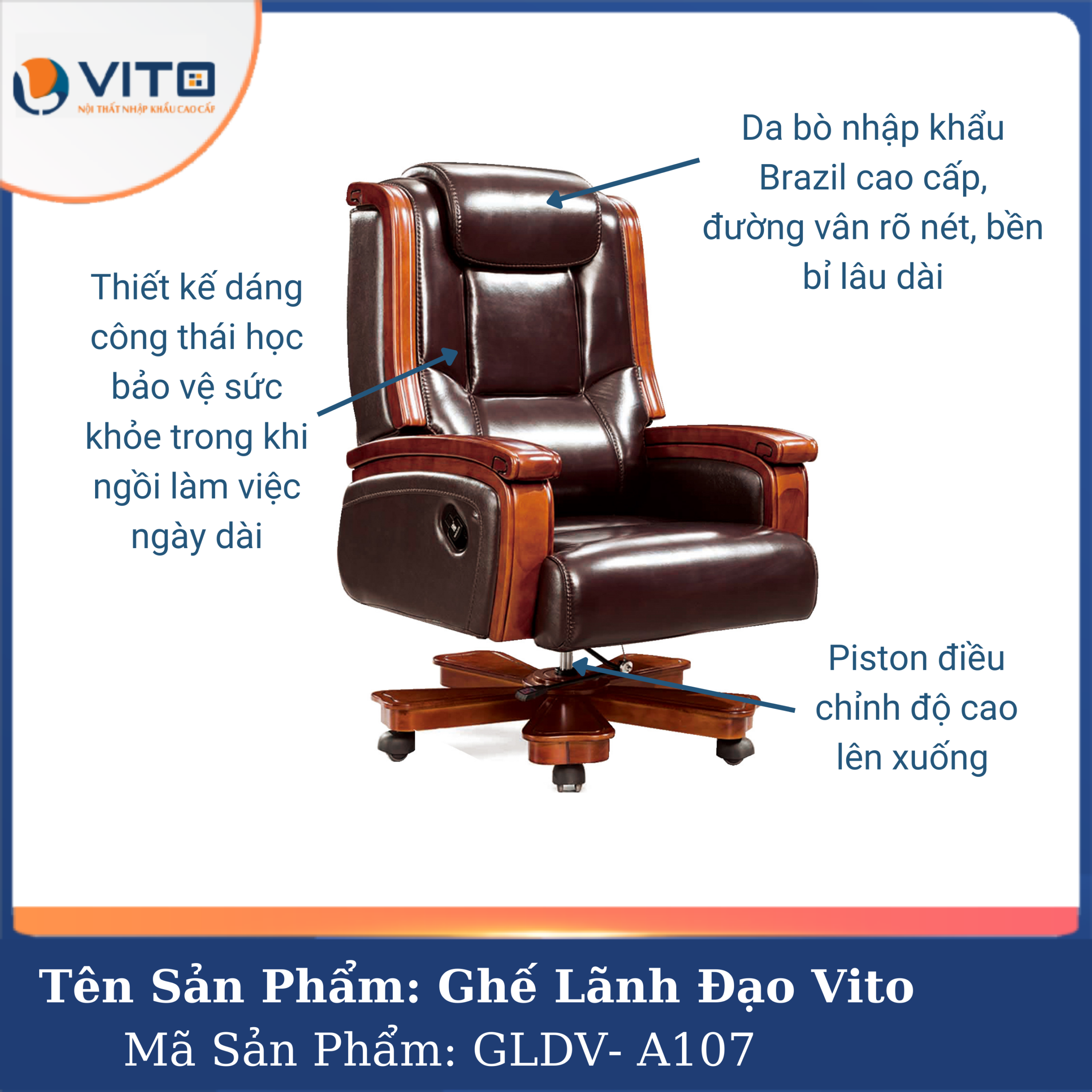 GHẾ LÃNH ĐẠO VITO GLDV-A107 3 Ghế Lãnh Đạo Vito GLDV-A107 - Ảnh 3