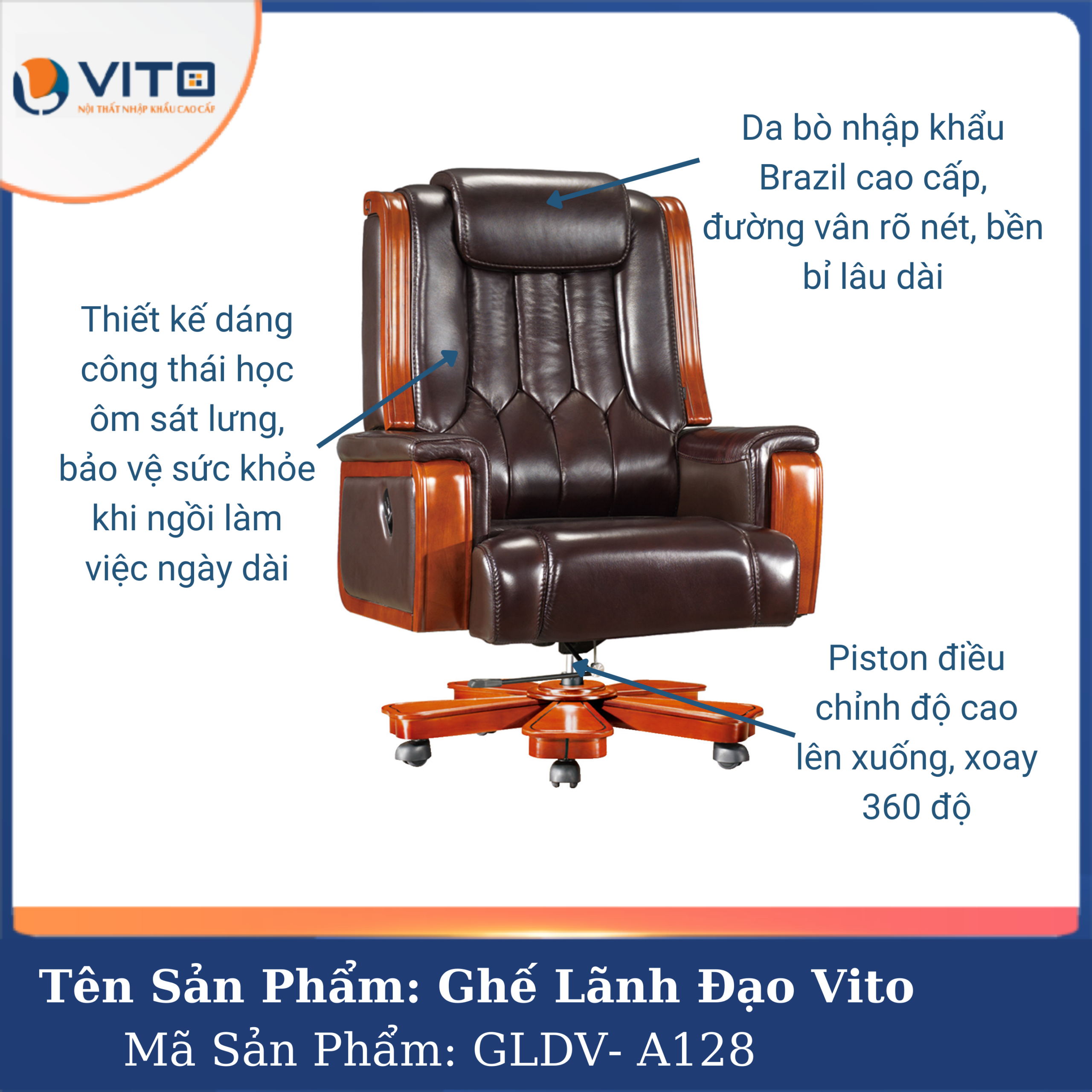 GHẾ LÃNH ĐẠO VITO GLDV-A128 3 Ghế Lãnh Đạo Vito GLDV-A128 - Ảnh 3
