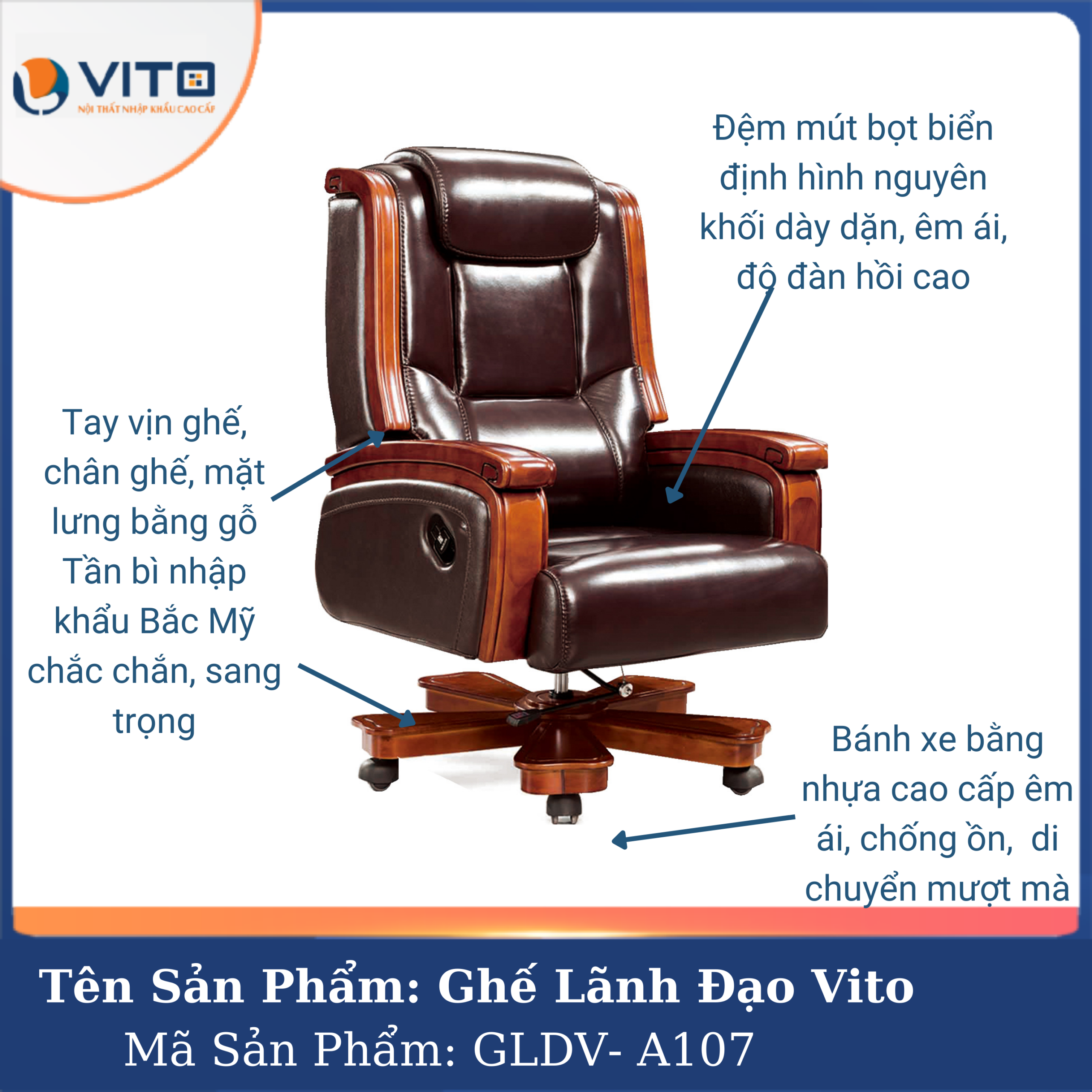 GHẾ LÃNH ĐẠO VITO GLDV-A107 4 Ghế Lãnh Đạo Vito GLDV-A107 - Ảnh 4