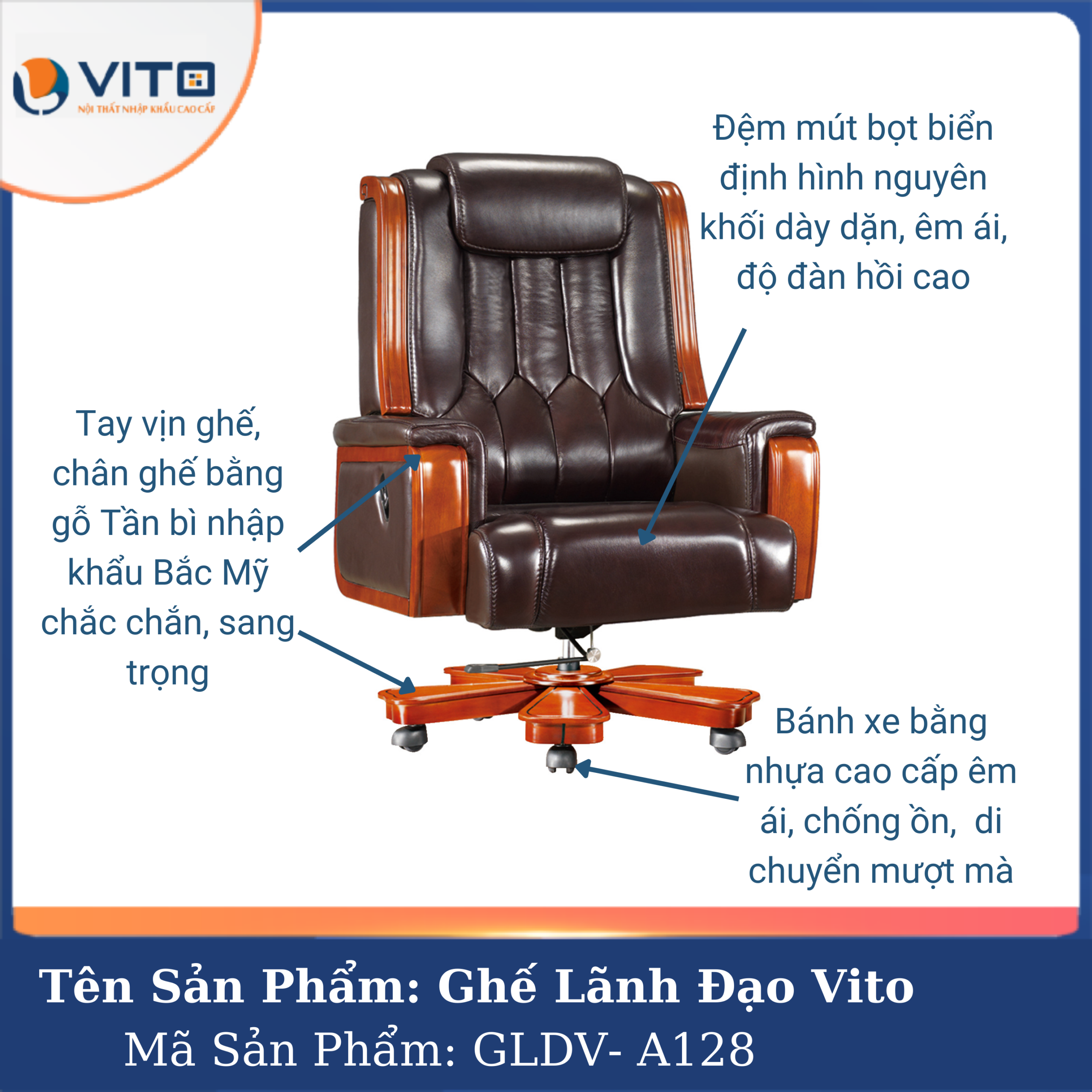 GHẾ LÃNH ĐẠO VITO GLDV-A128 4 Ghế Lãnh Đạo Vito GLDV-A128 - Ảnh 4