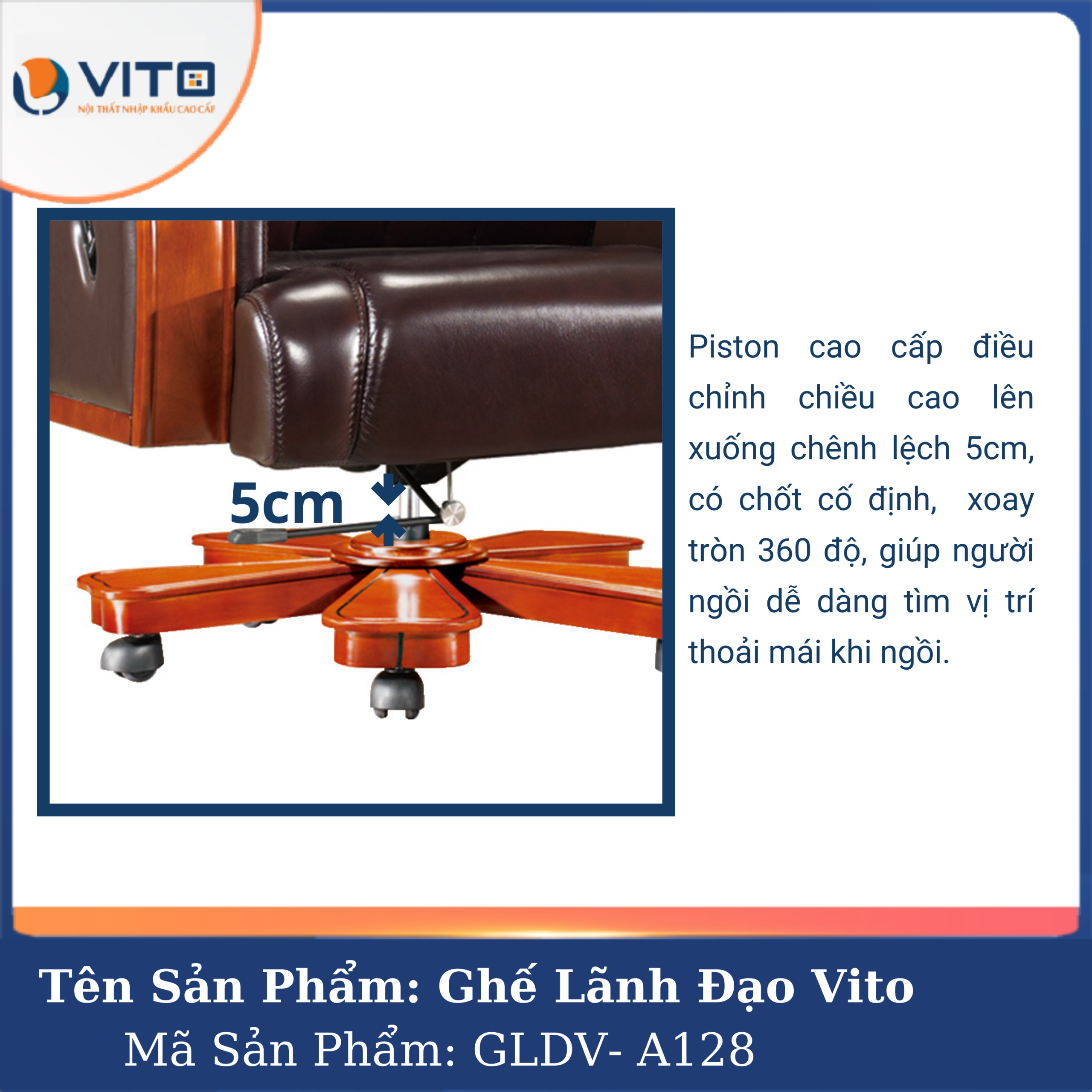 GHẾ LÃNH ĐẠO VITO GLDV-A128 8 Ghế Lãnh Đạo Vito GLDV-A128 - Ảnh 8