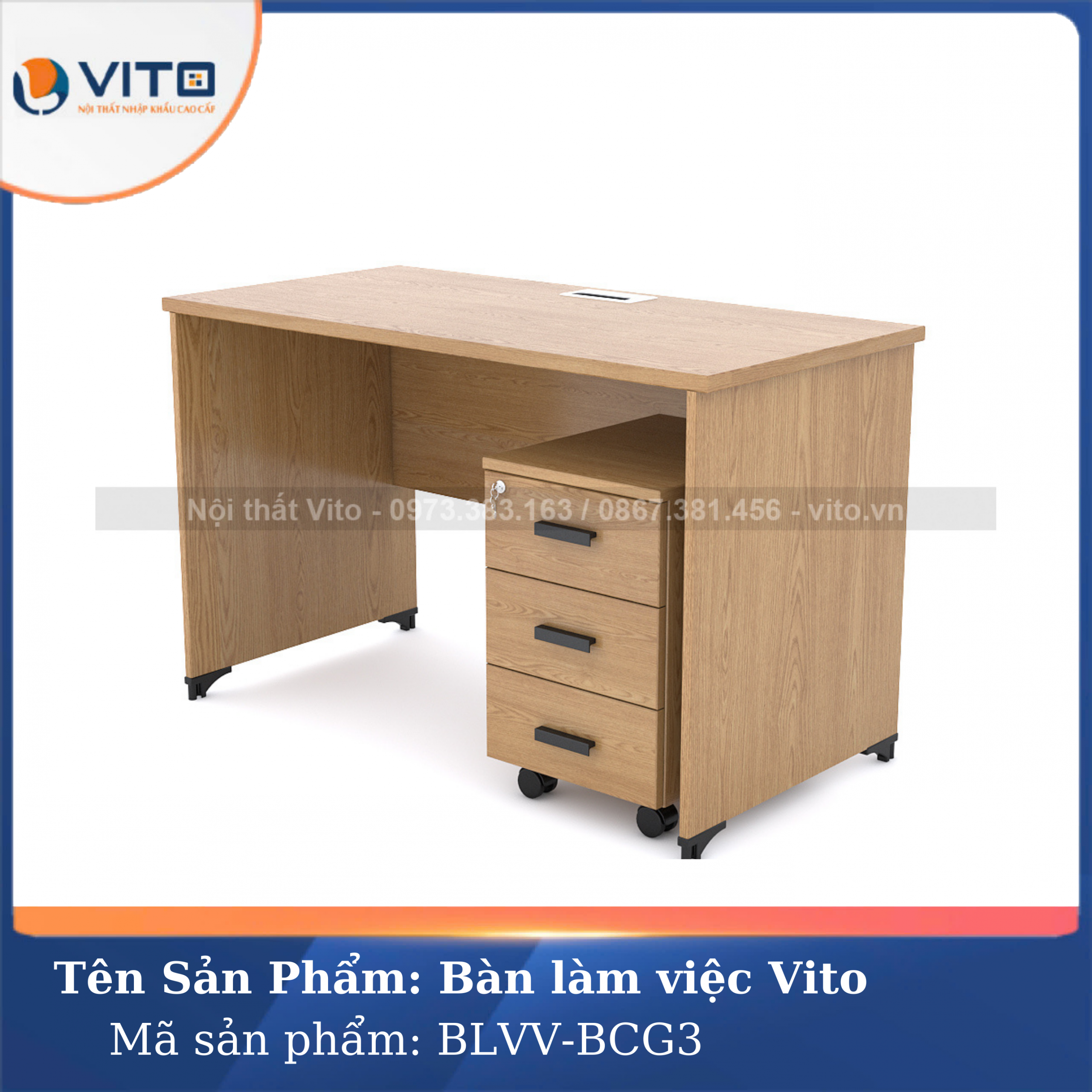 BÀN LÀM VIỆC CHÂN GỖ VITO BLVV-BCG3 11 Bàn làm việc chân gỗ Vito BLVV-BCG3 - Ảnh 11
