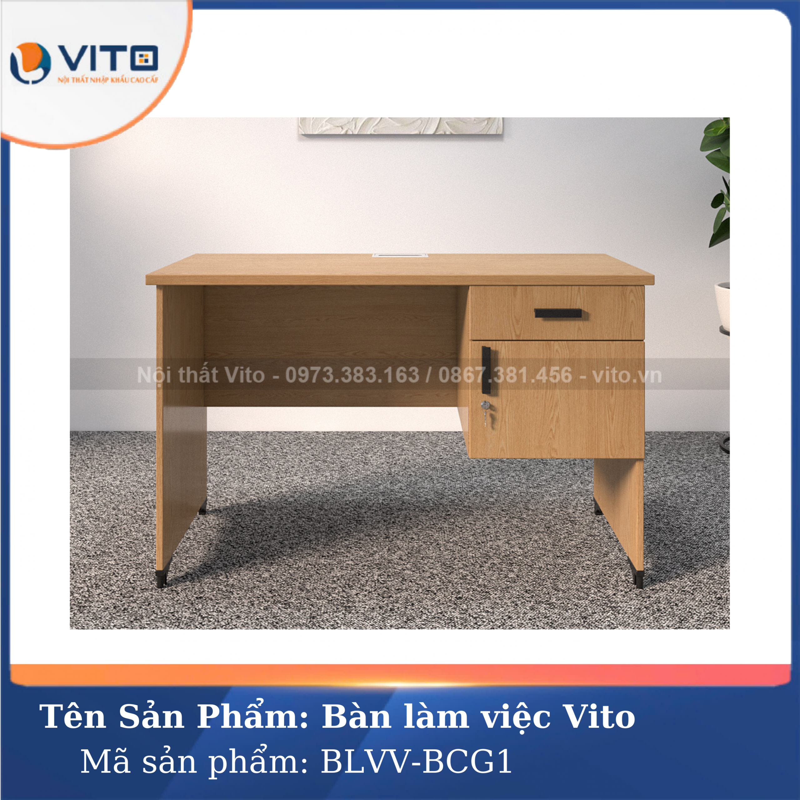 BÀN LÀM VIỆC CHÂN GỖ VITO BLVV-BCG1 3 Bàn làm việc chân gỗ Vito BLVV-BCG1 - Ảnh 3
