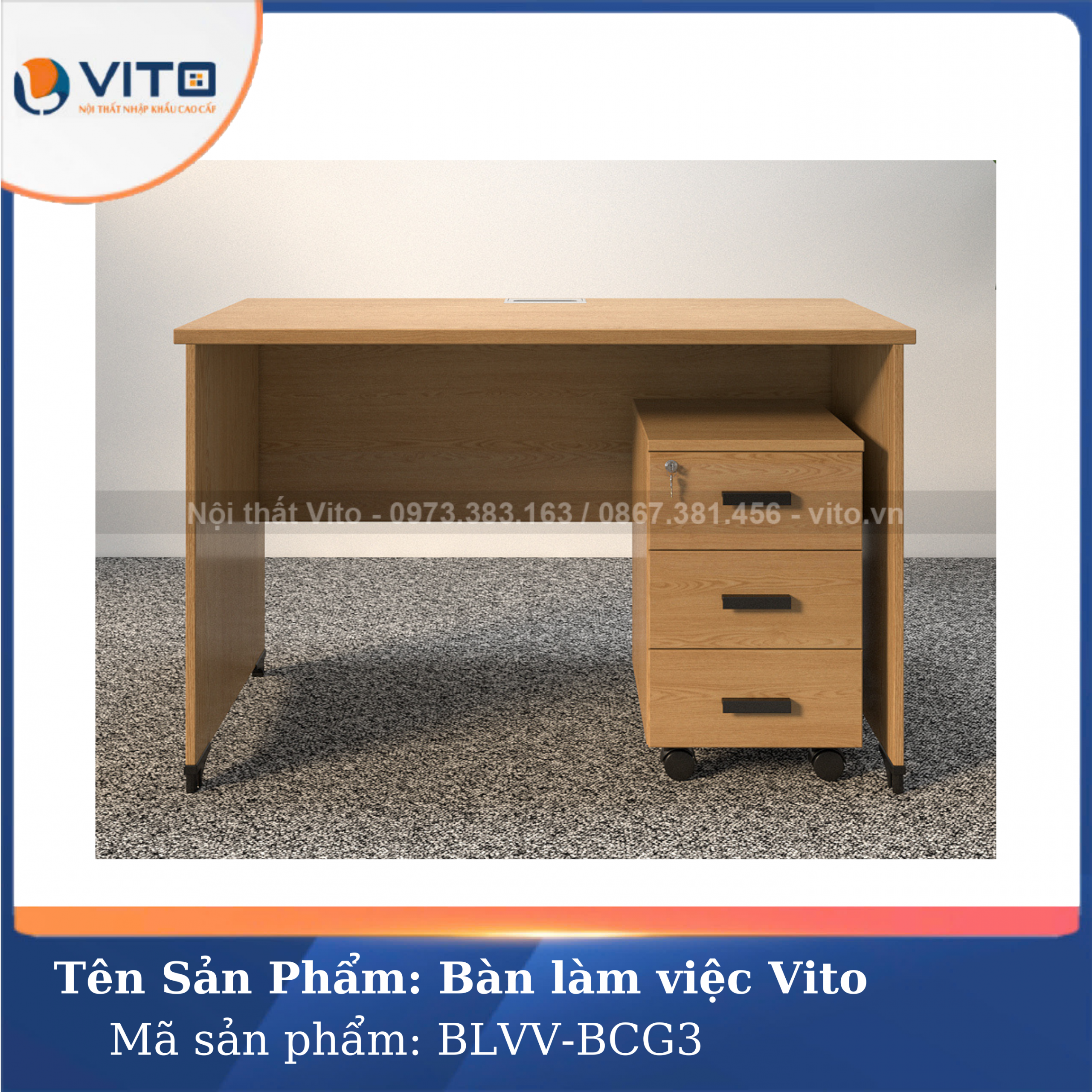 BÀN LÀM VIỆC CHÂN GỖ VITO BLVV-BCG3 3 Bàn làm việc chân gỗ Vito BLVV-BCG3 - Ảnh 3