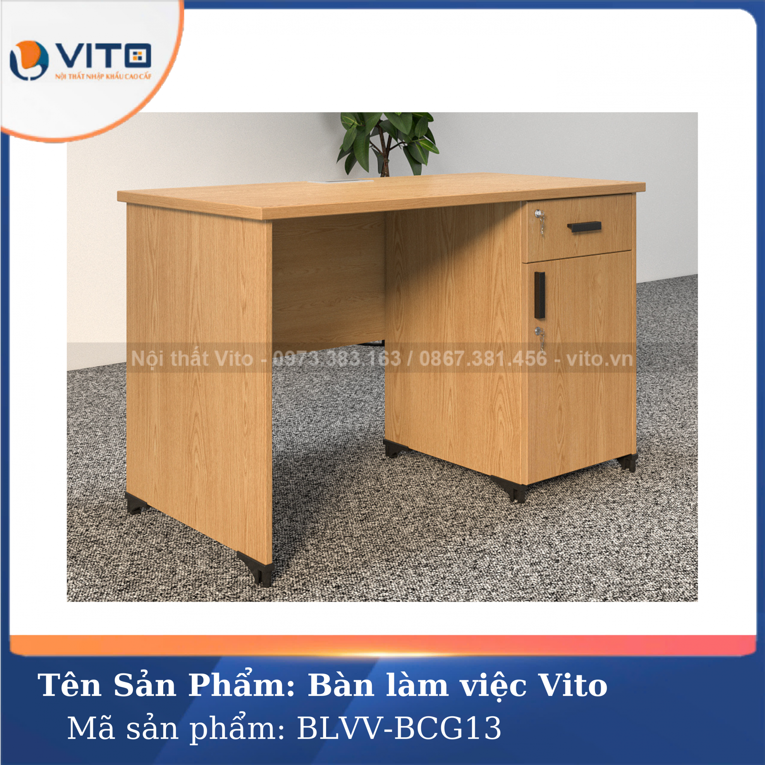 BÀN LÀM VIỆC CHÂN GỖ VITO BLVV-BCG13 4 Bàn làm việc chân gỗ Vito BLVV-BCG13 - Ảnh 4