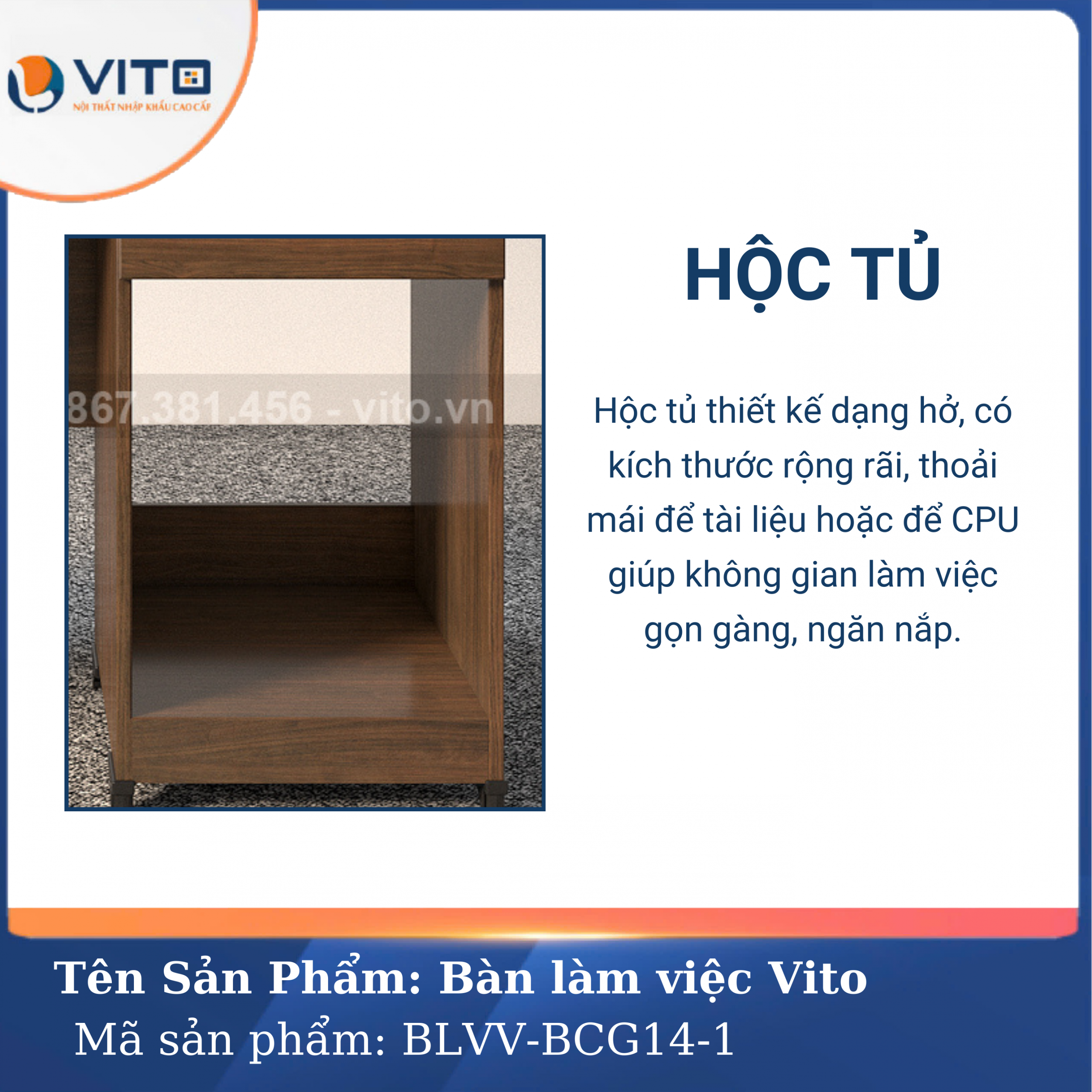 BÀN LÀM VIỆC CHÂN GỖ VITO BLVV-BCG14-1 4 Bàn làm việc chân gỗ Vito BLVV-BCG14-1 - Ảnh 4