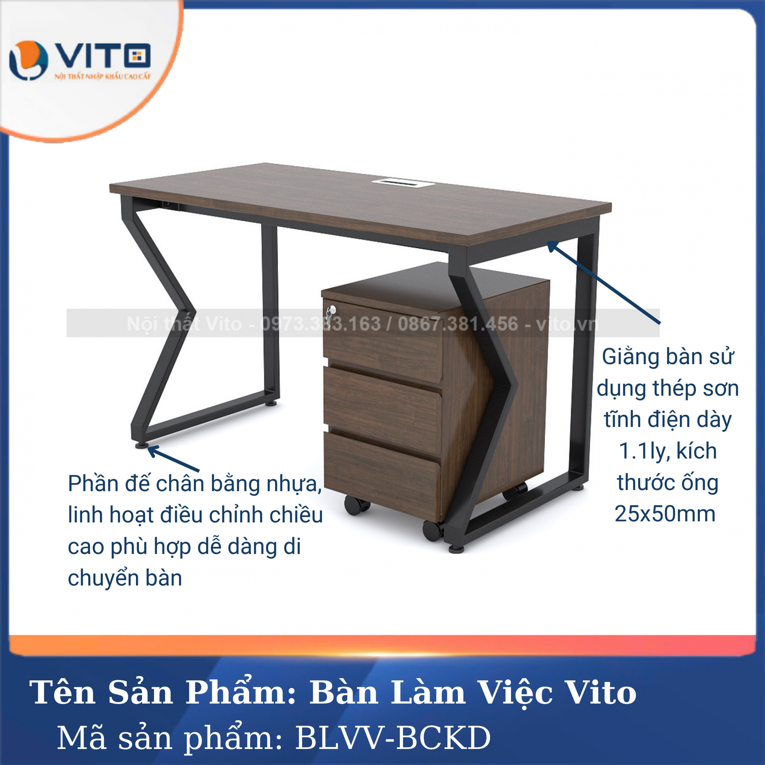BÀN LÀM VIỆC KHUNG SẮT CHÂN CHỮ K VITO 1M2 BLVV – BCKD 10 Bàn làm việc khung sắt chân chữ K Vito 1m2 BLVV – BCKD - Ảnh 10