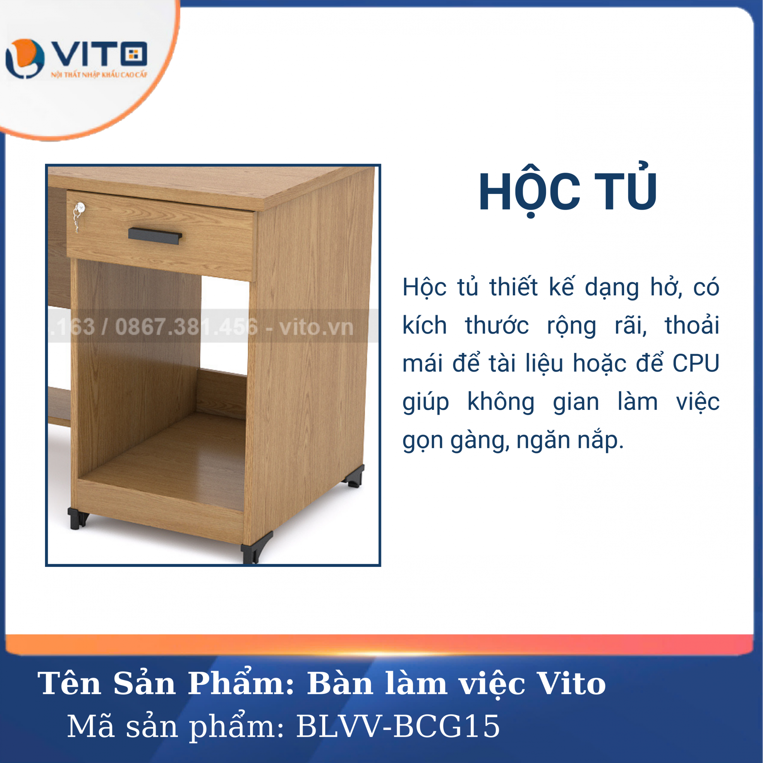 BÀN LÀM VIỆC CHÂN GỖ VITO BLVV-BCG15 4 Bàn làm việc chân gỗ Vito BLVV-BCG15 - Ảnh 4