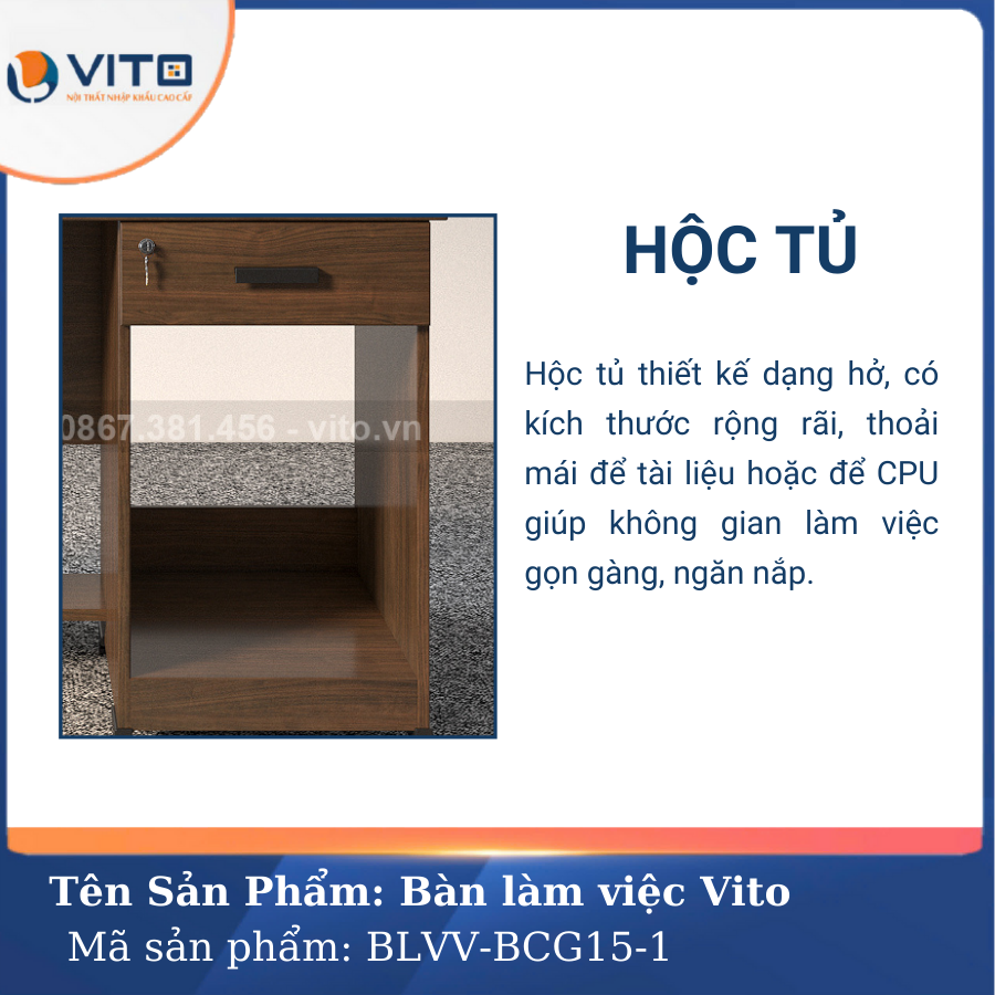 BÀN LÀM VIỆC CHÂN GỖ VITO BLVV-BCG15-1 4 Bàn làm việc chân gỗ Vito BLVV-BCG15-1 - Ảnh 4