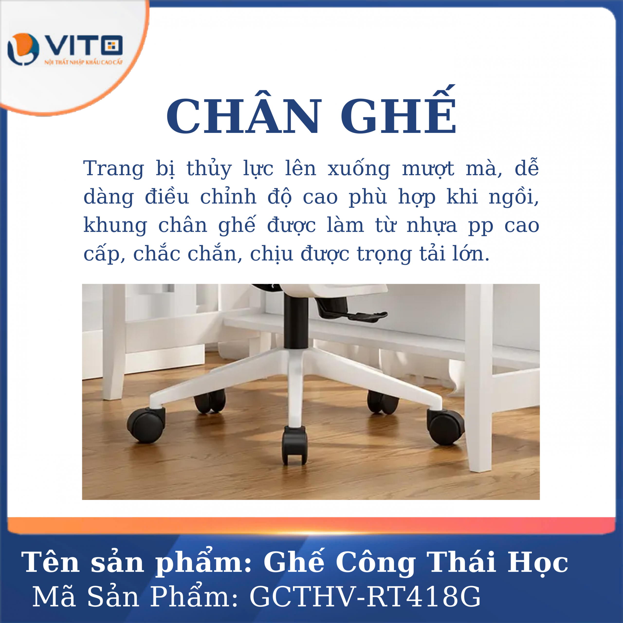 GHẾ CÔNG THÁI HỌC VITO GCTHV-RT418G 11 Ghế công thái học Vito GCTHV-RT418G - Ảnh 11
