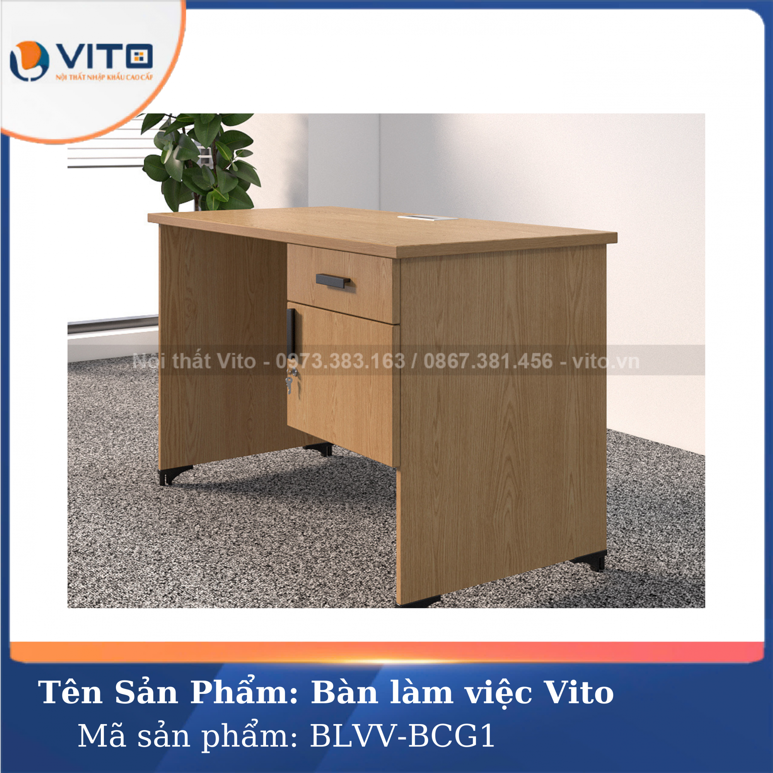 BÀN LÀM VIỆC CHÂN GỖ VITO BLVV-BCG1 2 Bàn làm việc chân gỗ Vito BLVV-BCG1 - Ảnh 2