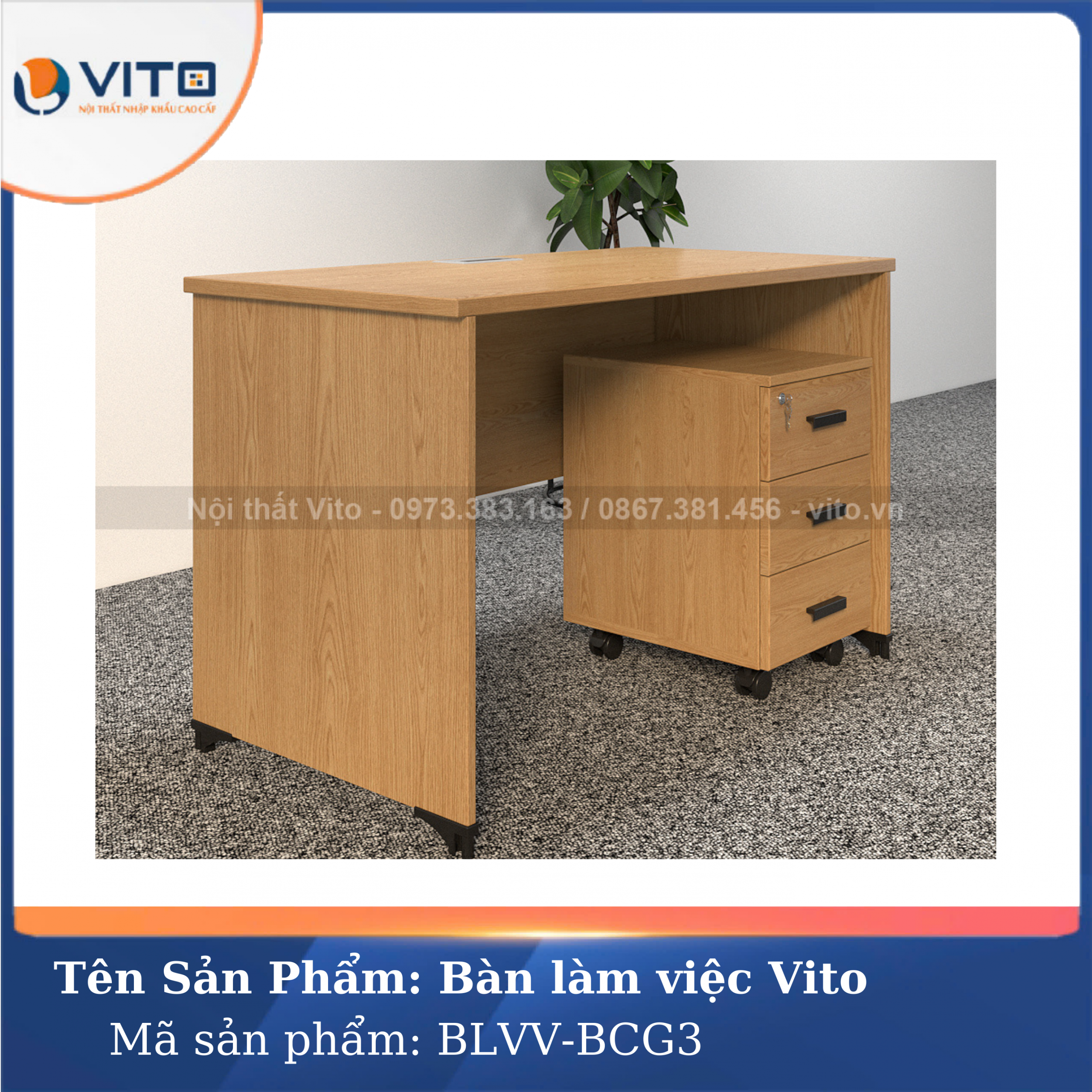 Bàn làm việc chân gỗ Vito BLVV-BCG3