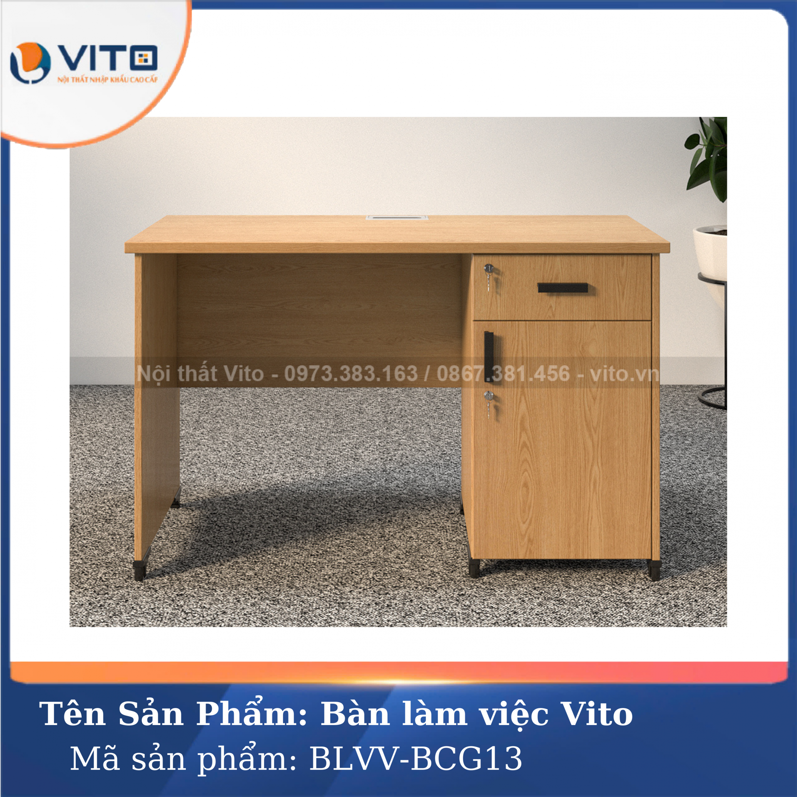 BÀN LÀM VIỆC CHÂN GỖ VITO BLVV-BCG13 3 Bàn làm việc chân gỗ Vito BLVV-BCG13 - Ảnh 3