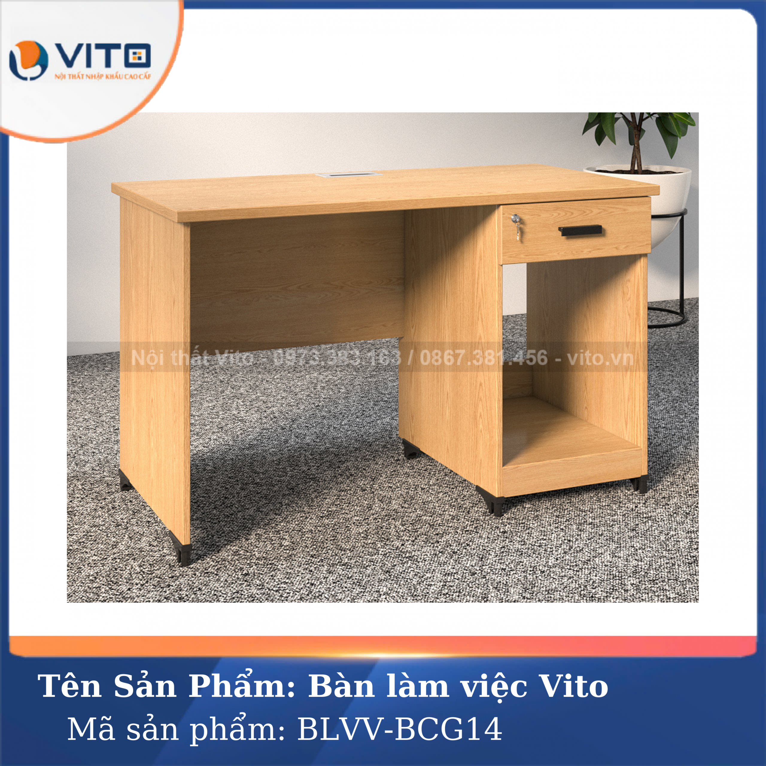 BÀN LÀM VIỆC CHÂN GỖ VITO BLVV-BCG14 3 Bàn làm việc chân gỗ Vito BLVV-BCG14 - Ảnh 3