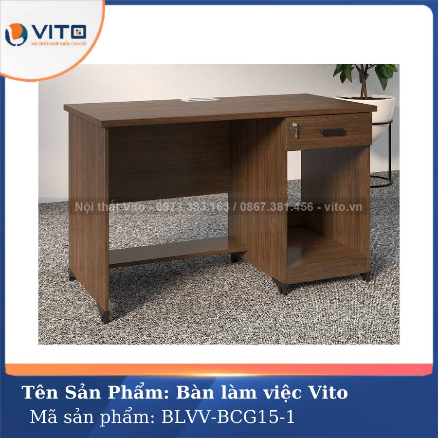BÀN LÀM VIỆC CHÂN GỖ VITO BLVV-BCG15-1 3 Bàn làm việc chân gỗ Vito BLVV-BCG15-1 - Ảnh 3
