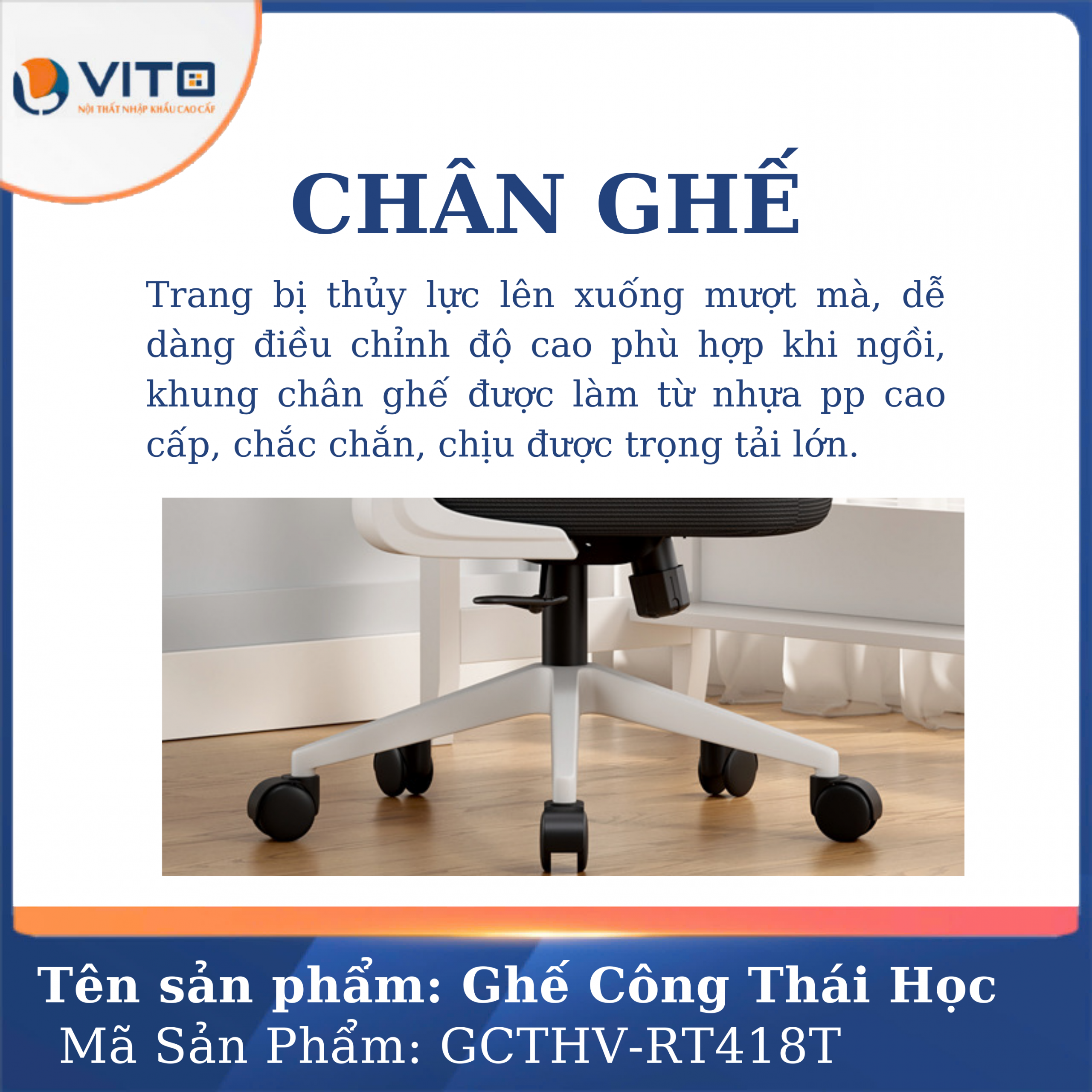 GHẾ CÔNG THÁI HỌC VITO GCTHV-RT418T 10 Ghế công thái học Vito GCTHV-RT418T - Ảnh 10
