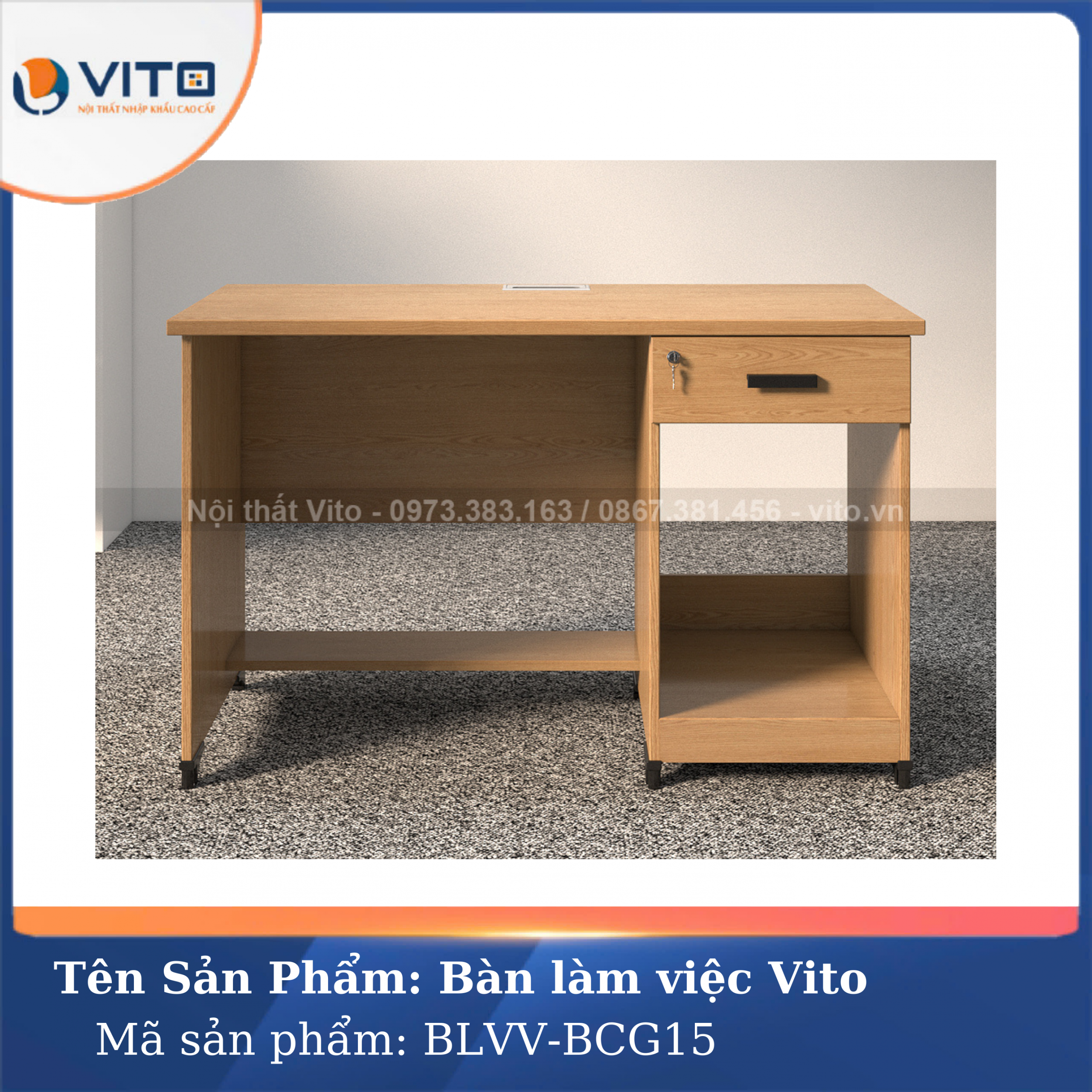 BÀN LÀM VIỆC CHÂN GỖ VITO BLVV-BCG15 3 Bàn làm việc chân gỗ Vito BLVV-BCG15 - Ảnh 3