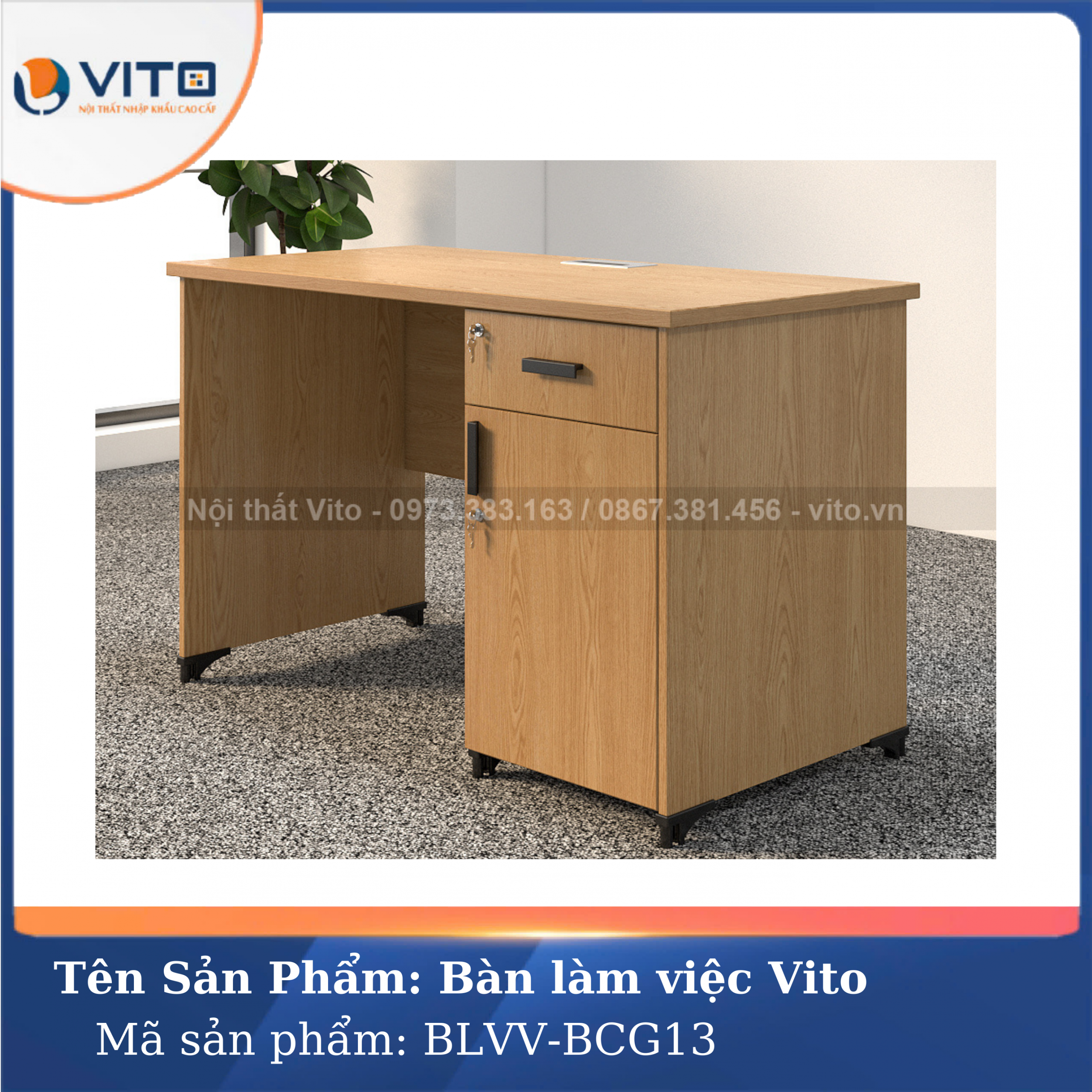 BÀN LÀM VIỆC CHÂN GỖ VITO BLVV-BCG13 22 12 7 1