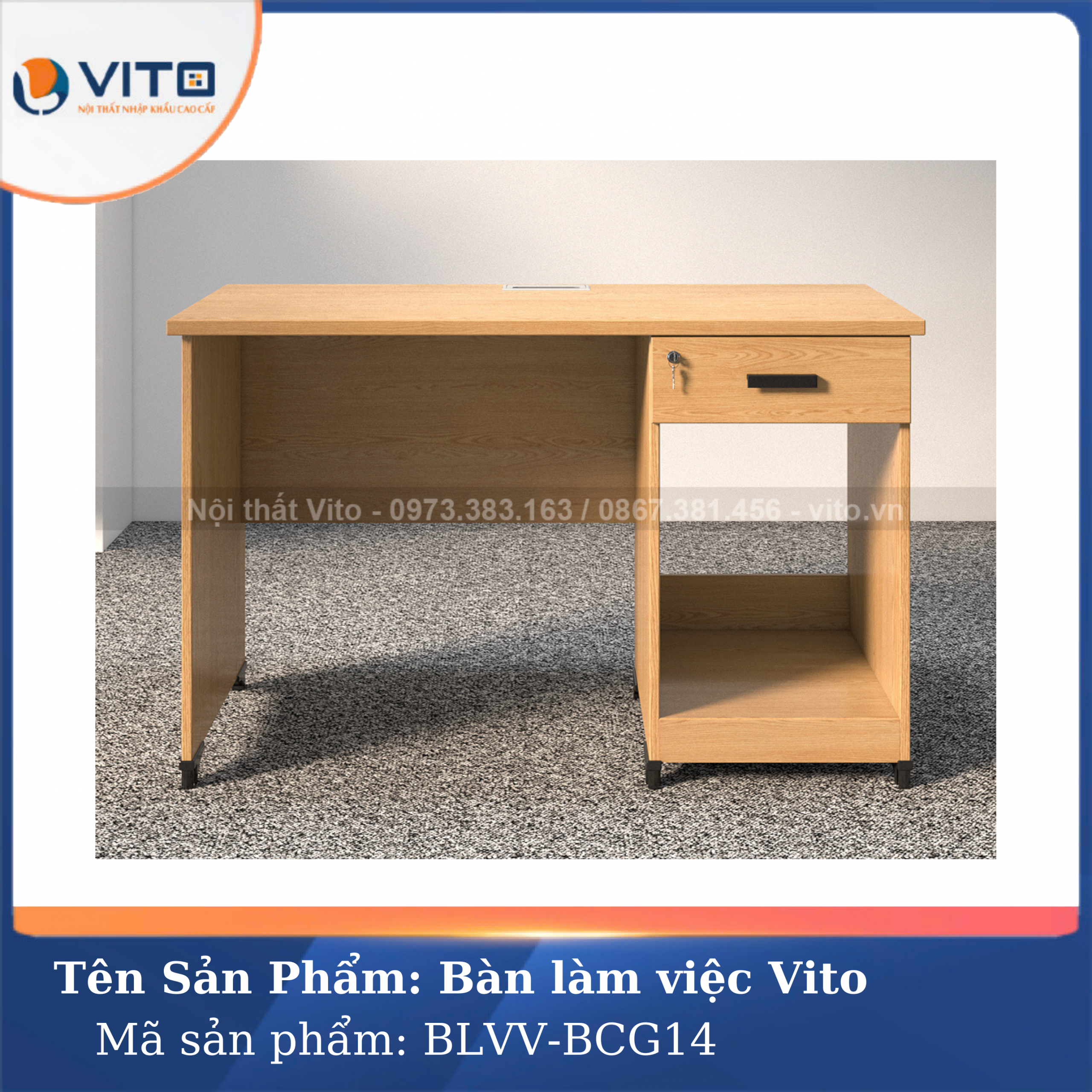 BÀN LÀM VIỆC CHÂN GỖ VITO BLVV-BCG14 2 Bàn làm việc chân gỗ Vito BLVV-BCG14 - Ảnh 2