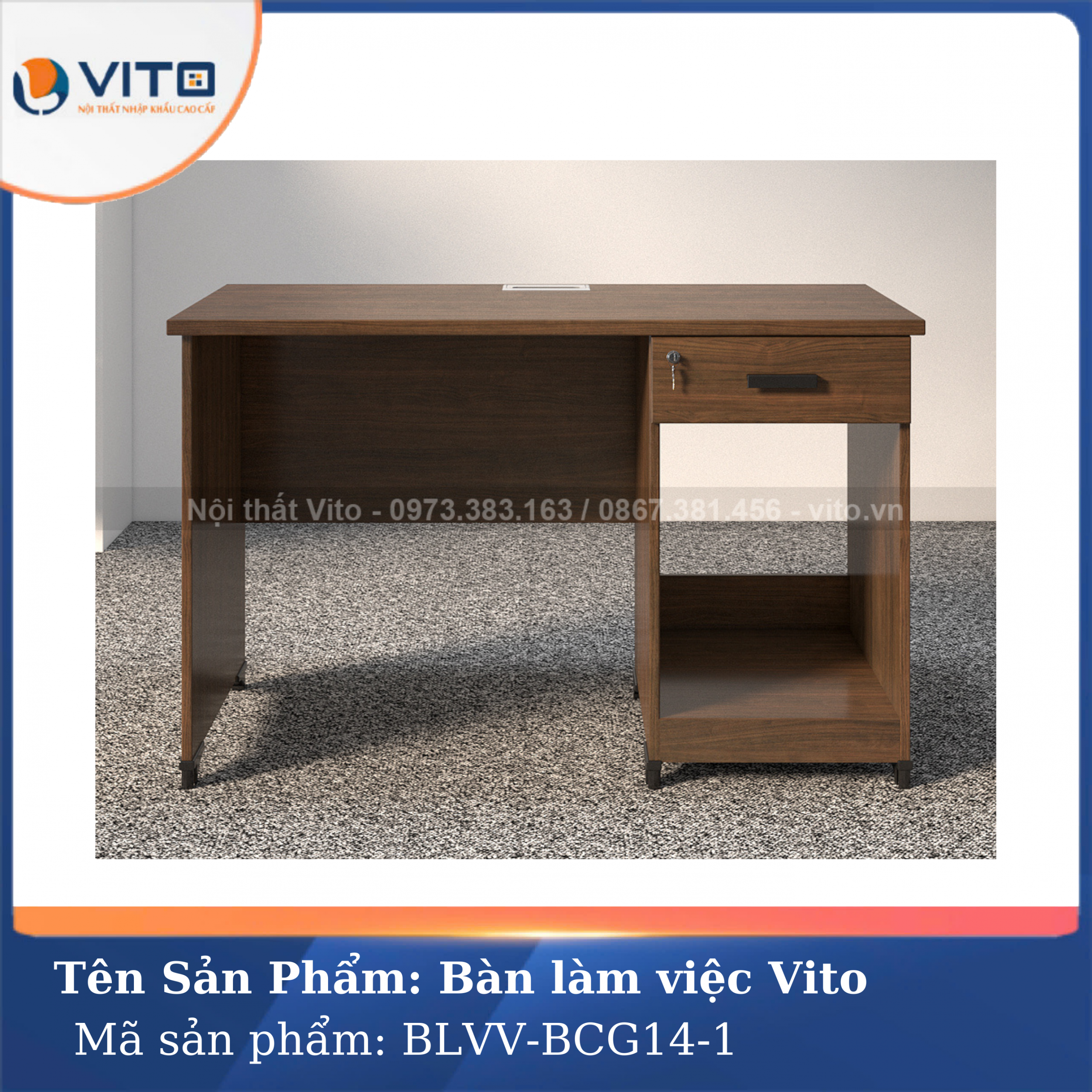 BÀN LÀM VIỆC CHÂN GỖ VITO BLVV-BCG14-1 3 Bàn làm việc chân gỗ Vito BLVV-BCG14-1 - Ảnh 3