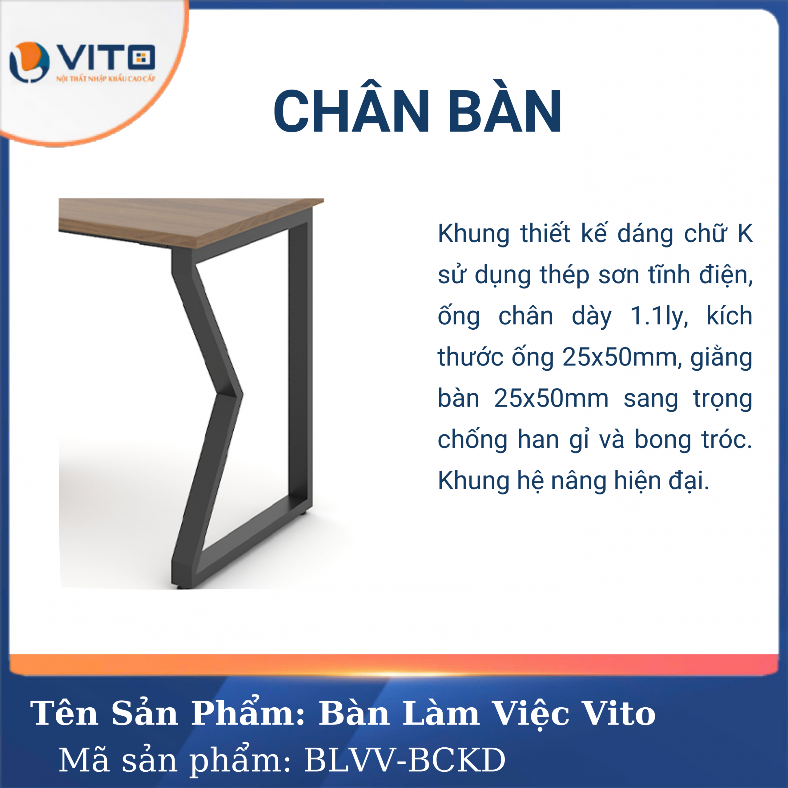 BÀN LÀM VIỆC KHUNG SẮT CHÂN CHỮ K VITO 1M2 BLVV – BCKD 6 Bàn làm việc khung sắt chân chữ K Vito 1m2 BLVV – BCKD - Ảnh 6