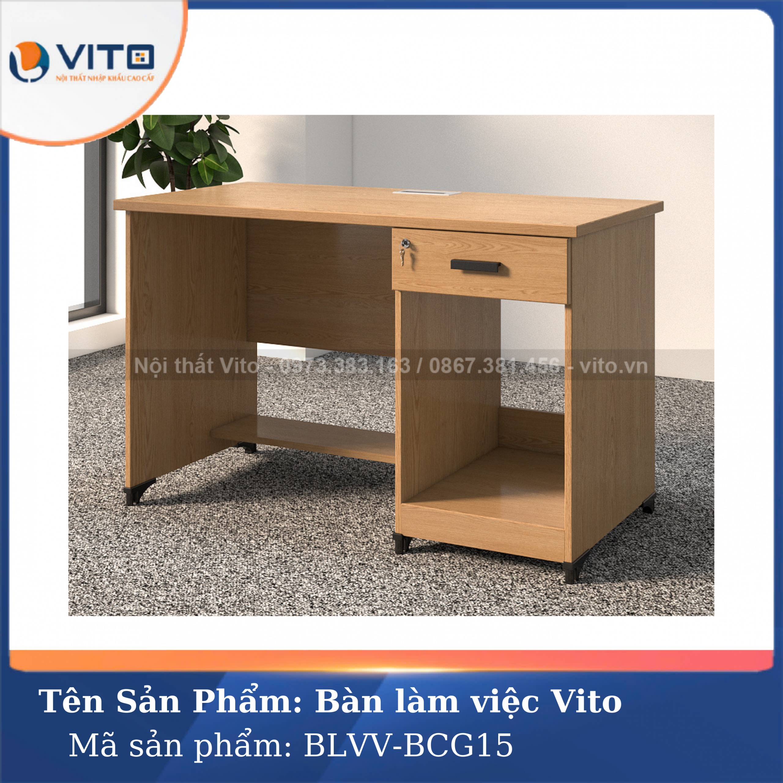BÀN LÀM VIỆC CHÂN GỖ VITO BLVV-BCG15 2 Bàn làm việc chân gỗ Vito BLVV-BCG15 - Ảnh 2