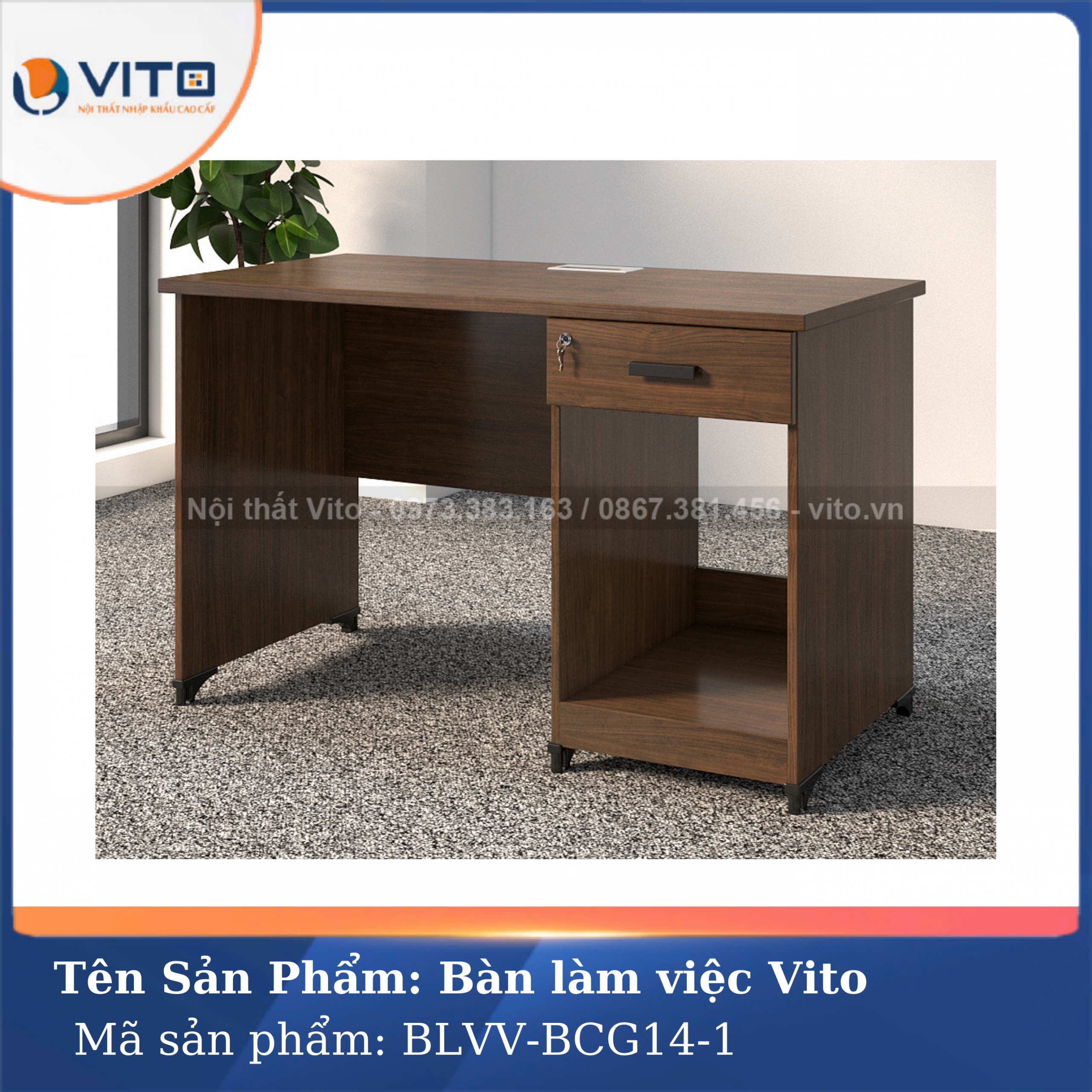 BÀN LÀM VIỆC CHÂN GỖ VITO BLVV-BCG14-1 2 Bàn làm việc chân gỗ Vito BLVV-BCG14-1 - Ảnh 2