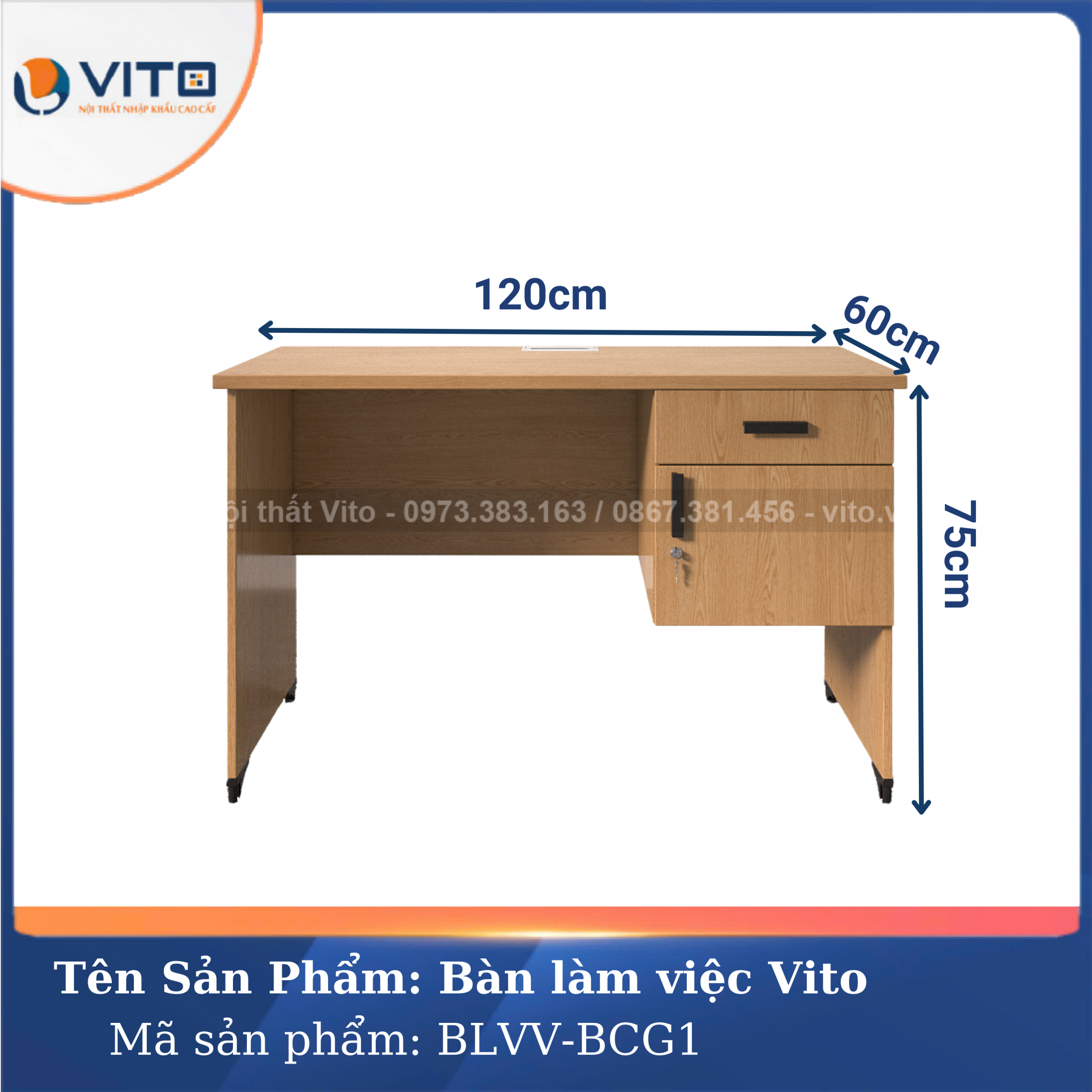 BÀN LÀM VIỆC CHÂN GỖ VITO BLVV-BCG1 11 Bàn làm việc chân gỗ Vito BLVV-BCG1 - Ảnh 11