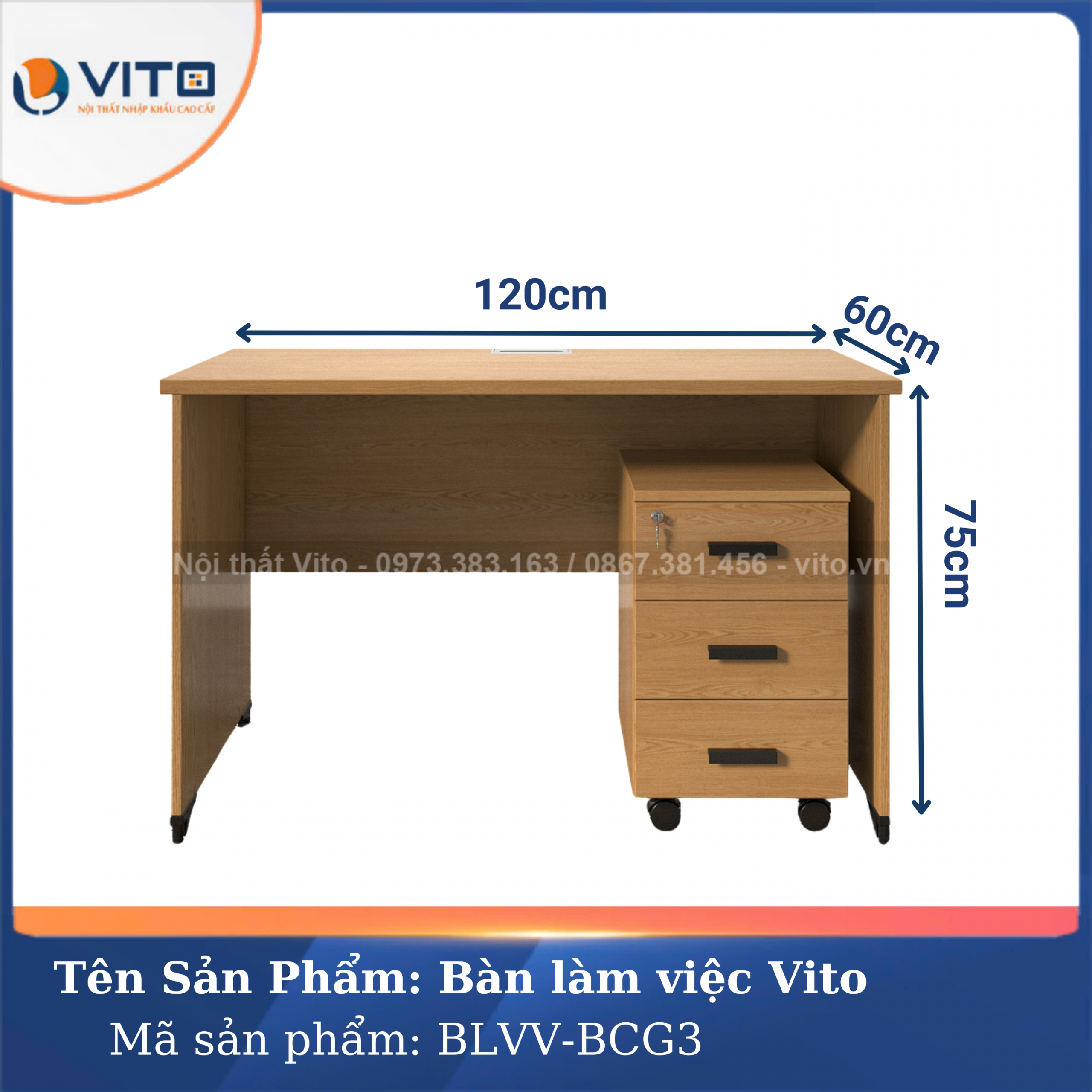BÀN LÀM VIỆC CHÂN GỖ VITO BLVV-BCG3 10 Bàn làm việc chân gỗ Vito BLVV-BCG3 - Ảnh 10