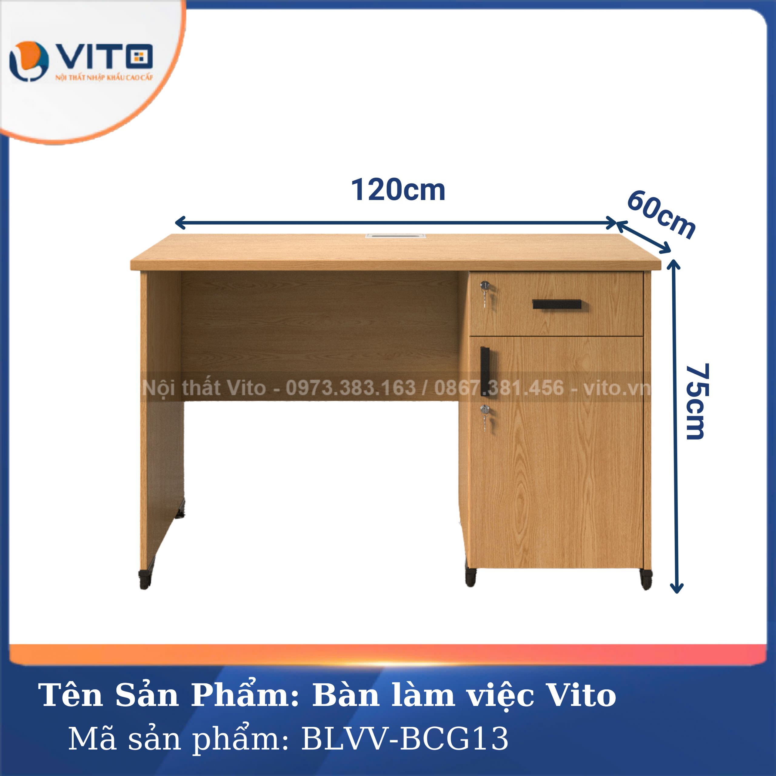 BÀN LÀM VIỆC CHÂN GỖ VITO BLVV-BCG13 12 Bàn làm việc chân gỗ Vito BLVV-BCG13 - Ảnh 12