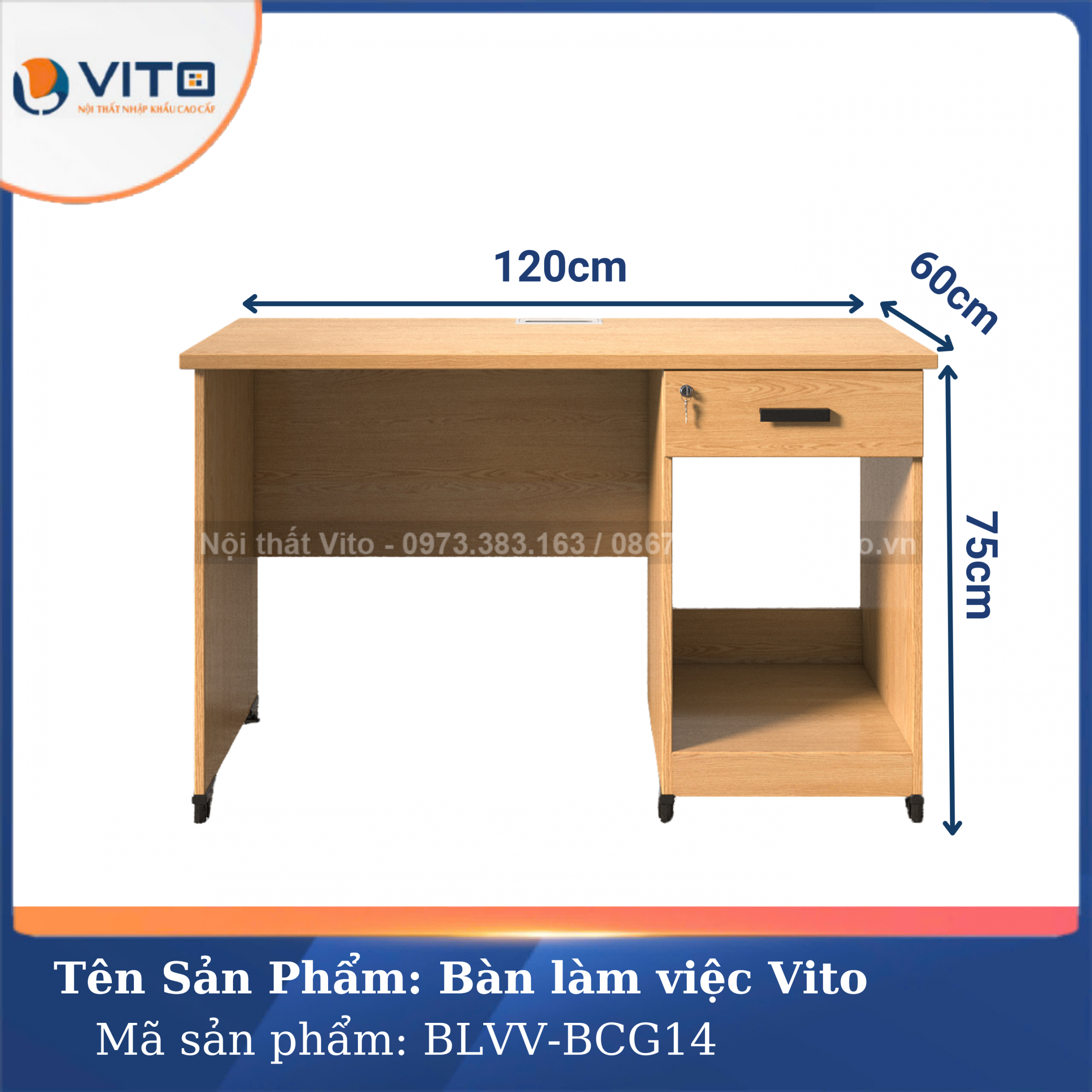 BÀN LÀM VIỆC CHÂN GỖ VITO BLVV-BCG14 12 Bàn làm việc chân gỗ Vito BLVV-BCG14 - Ảnh 12