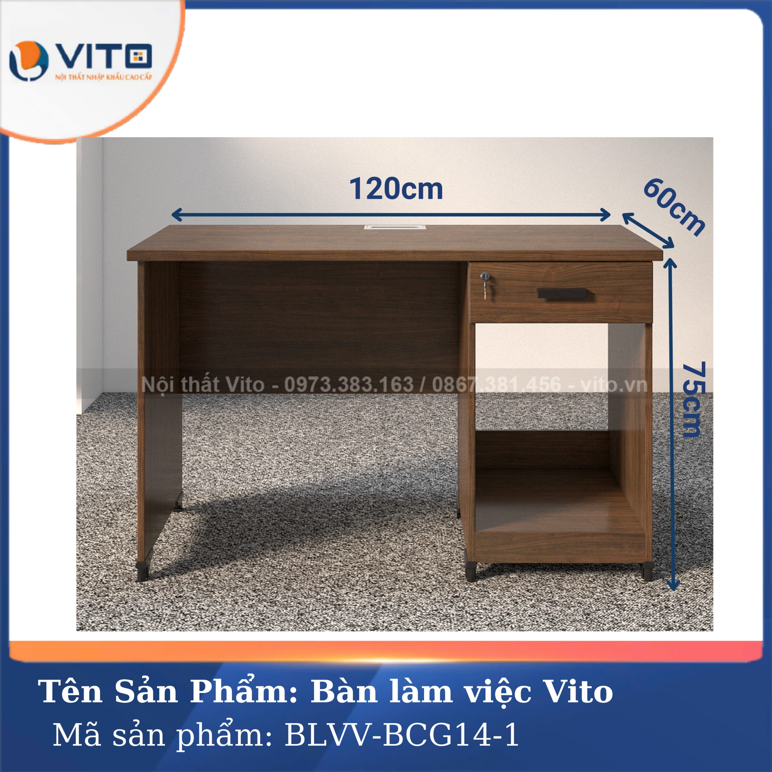 BÀN LÀM VIỆC CHÂN GỖ VITO BLVV-BCG14-1 12 Bàn làm việc chân gỗ Vito BLVV-BCG14-1 - Ảnh 12