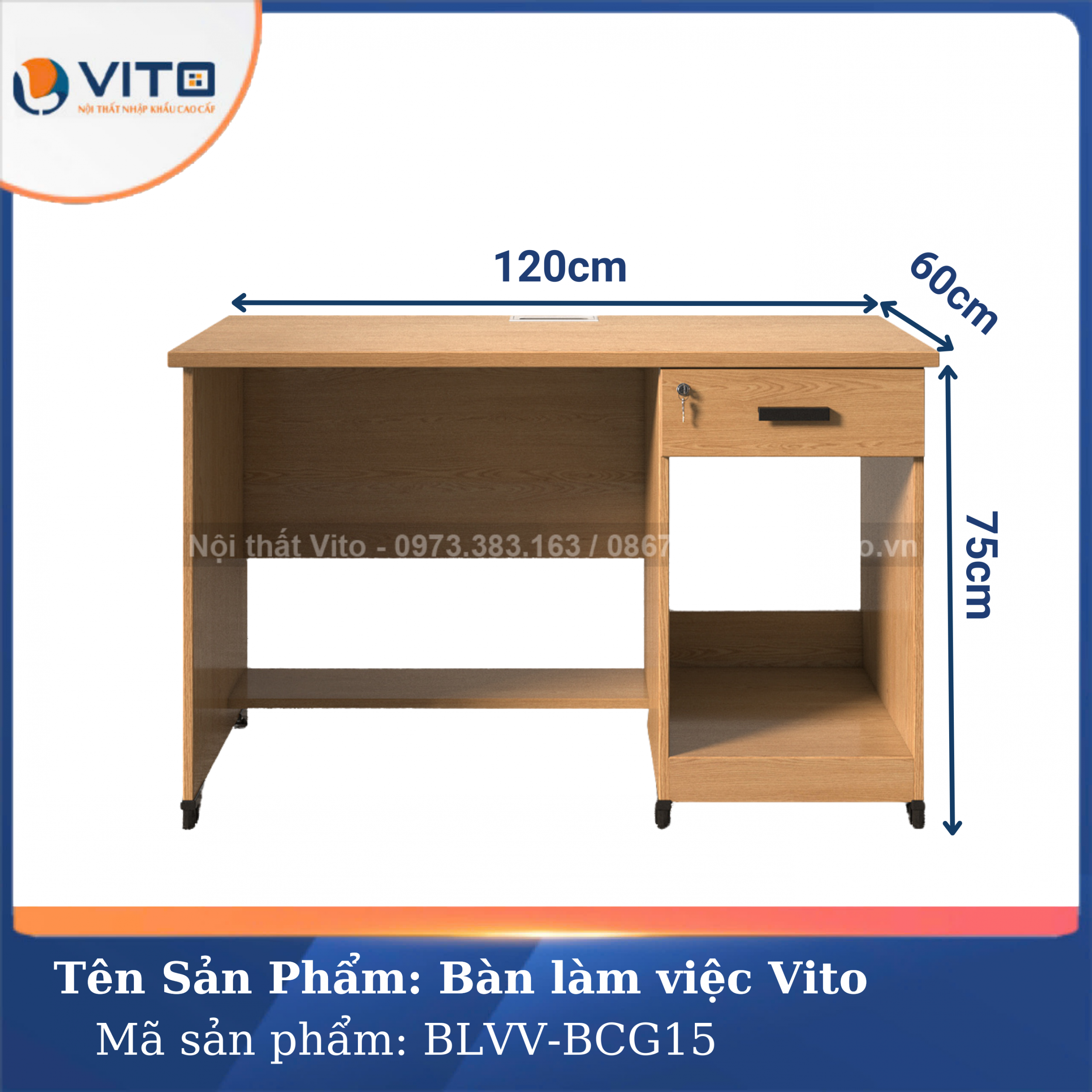 BÀN LÀM VIỆC CHÂN GỖ VITO BLVV-BCG15 12 Bàn làm việc chân gỗ Vito BLVV-BCG15 - Ảnh 12
