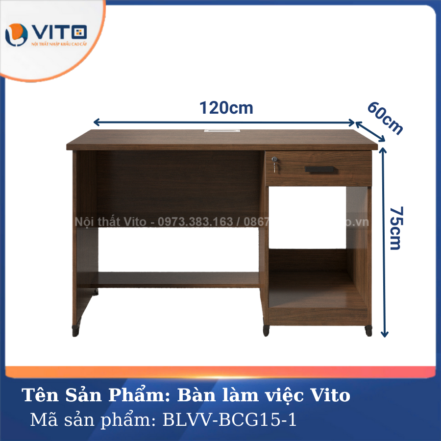 BÀN LÀM VIỆC CHÂN GỖ VITO BLVV-BCG15-1 12 Bàn làm việc chân gỗ Vito BLVV-BCG15-1 - Ảnh 12
