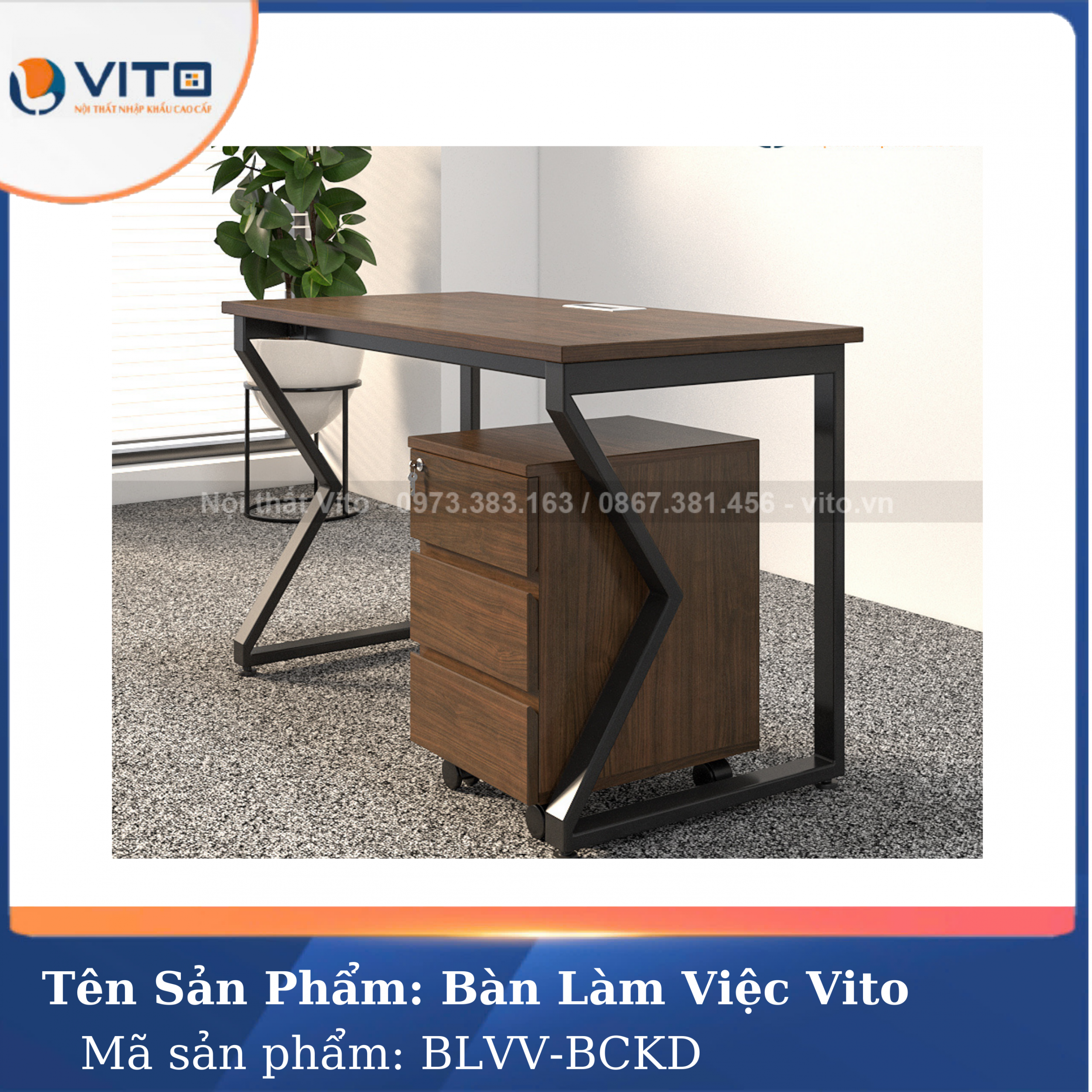 BÀN LÀM VIỆC KHUNG SẮT CHÂN CHỮ K VITO 1M2 BLVV – BCKD 4 Bàn làm việc khung sắt chân chữ K Vito 1m2 BLVV – BCKD - Ảnh 4