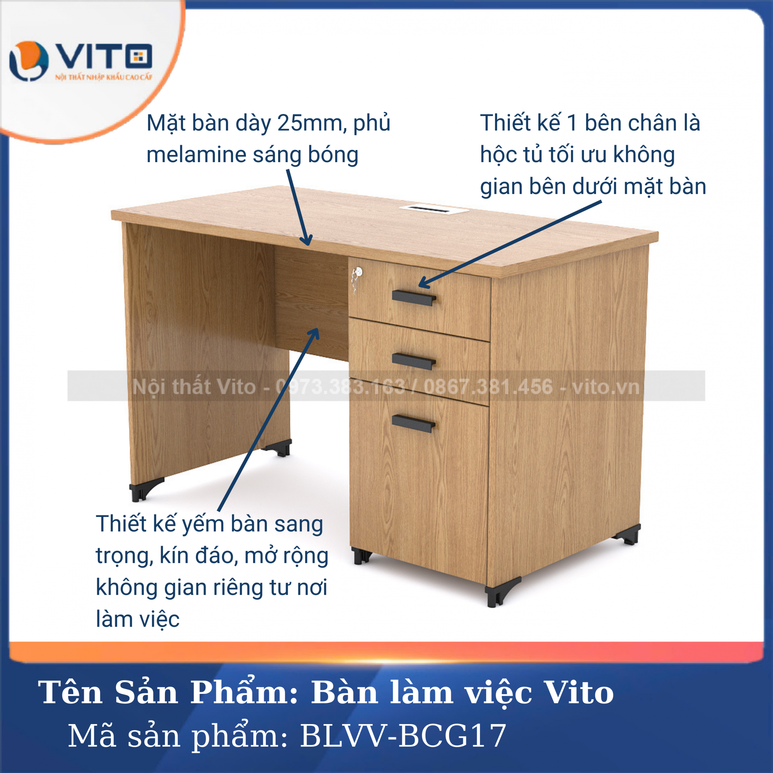 BÀN LÀM VIỆC CHÂN GỖ BLVV-BCG17 4 Bàn Làm việc chân gỗ BLVV-BCG17 - Ảnh 4