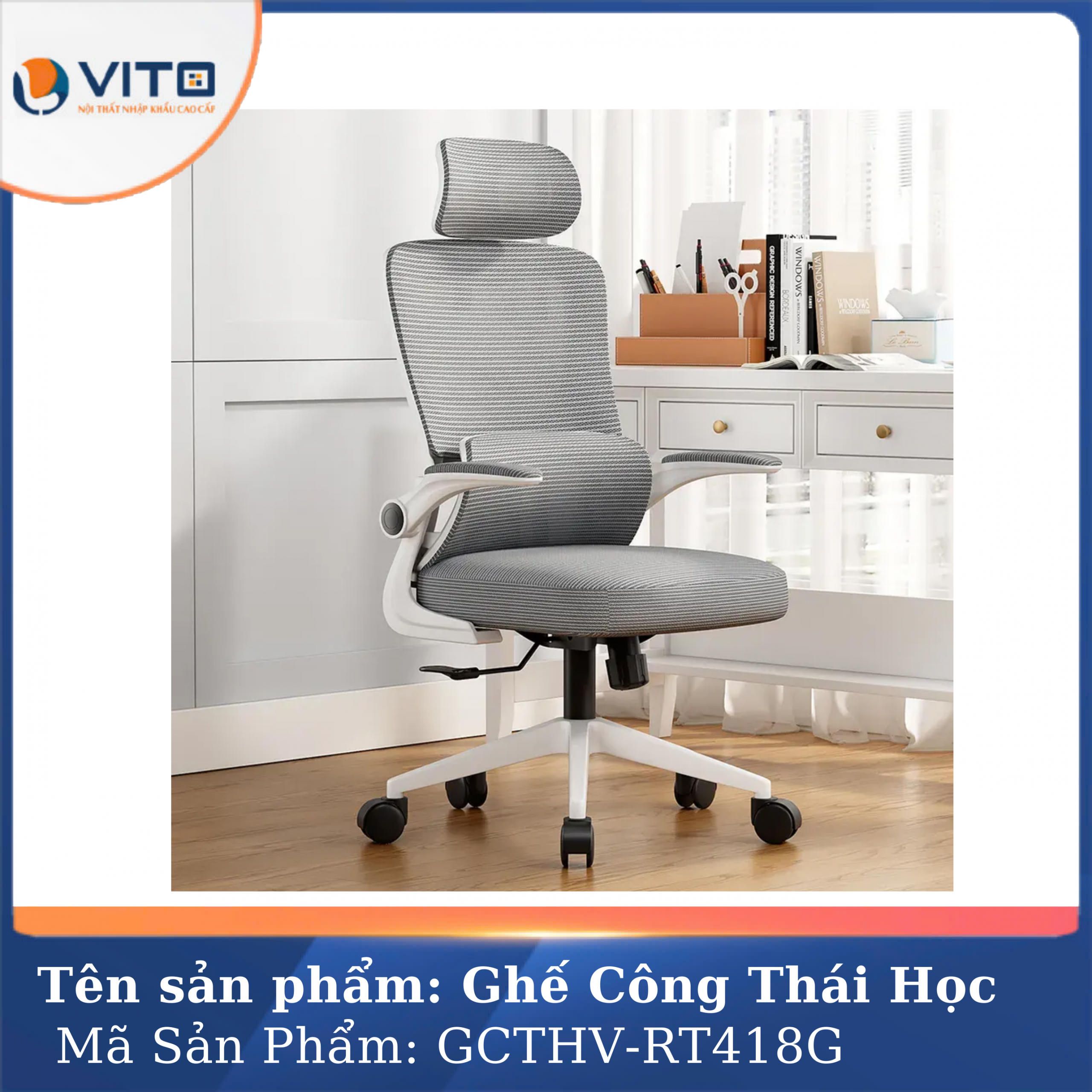 GHẾ CÔNG THÁI HỌC VITO GCTHV-RT418G 4 Ghế công thái học Vito GCTHV-RT418G - Ảnh 4