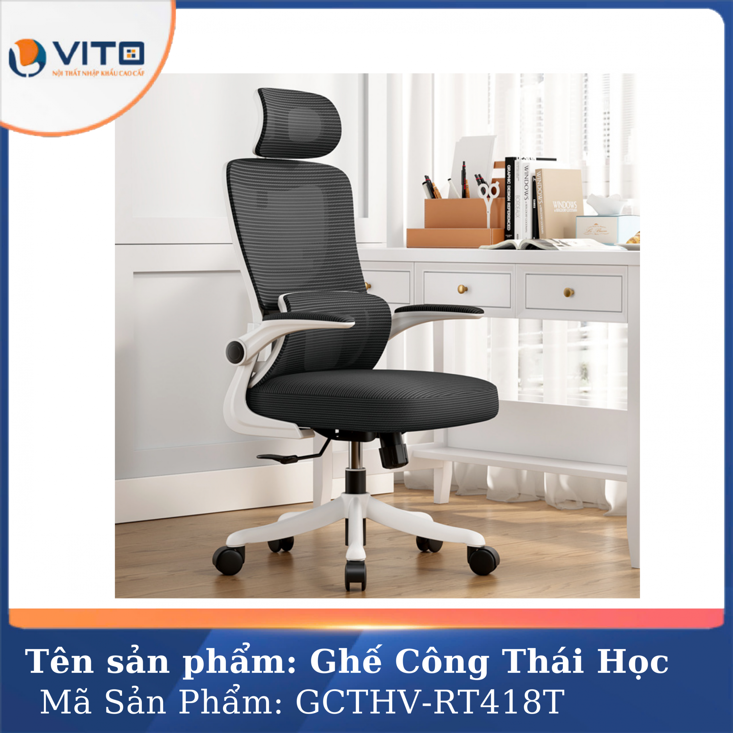 GHẾ CÔNG THÁI HỌC VITO GCTHV-RT418T 3 Ghế công thái học Vito GCTHV-RT418T - Ảnh 3
