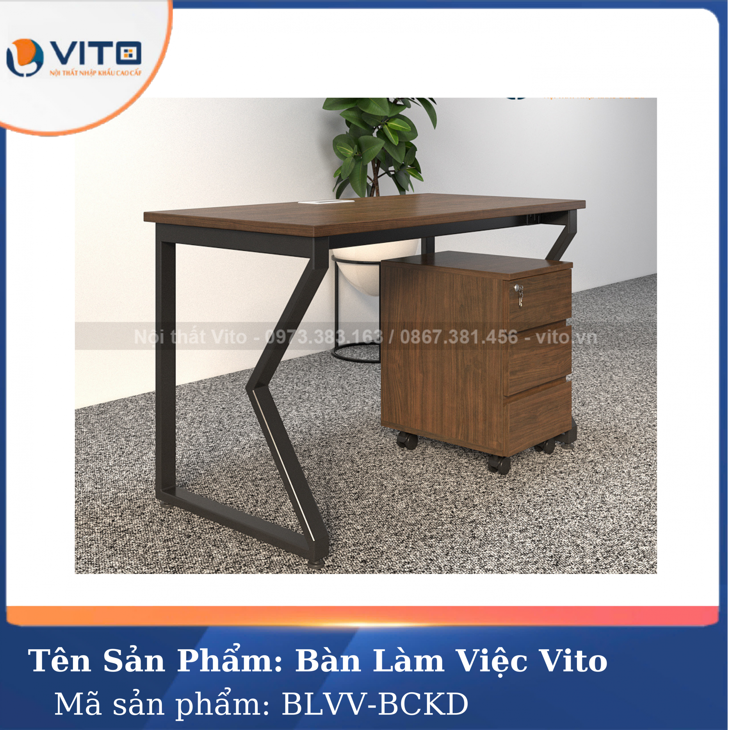 Bàn làm việc khung sắt chân chữ K Vito 1m2 BLVV – BCKD