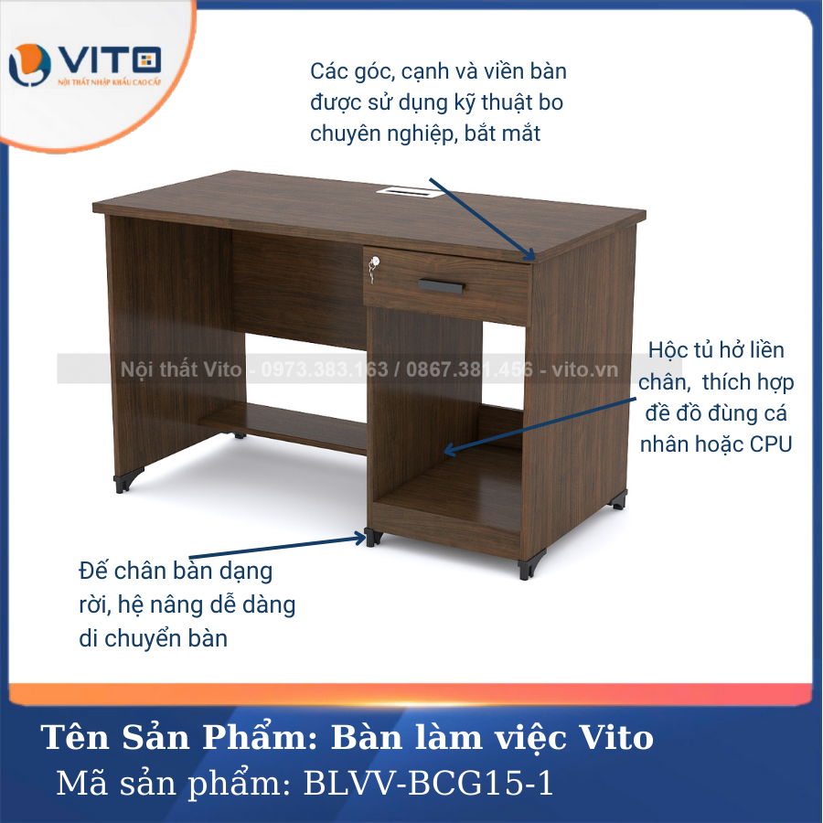 BÀN LÀM VIỆC CHÂN GỖ VITO BLVV-BCG15-1 10 Bàn làm việc chân gỗ Vito BLVV-BCG15-1 - Ảnh 10