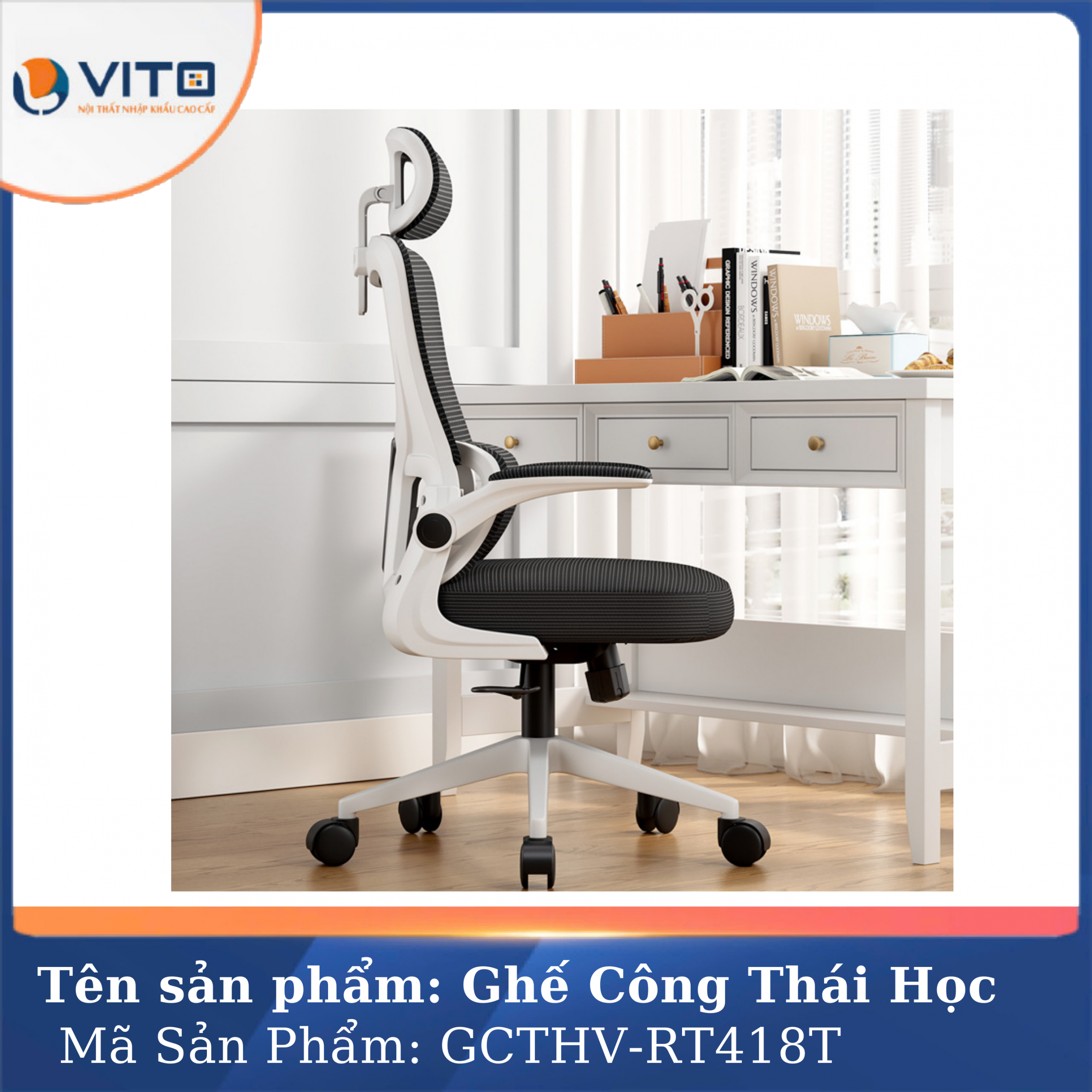 GHẾ CÔNG THÁI HỌC VITO GCTHV-RT418T 4 Ghế công thái học Vito GCTHV-RT418T - Ảnh 4
