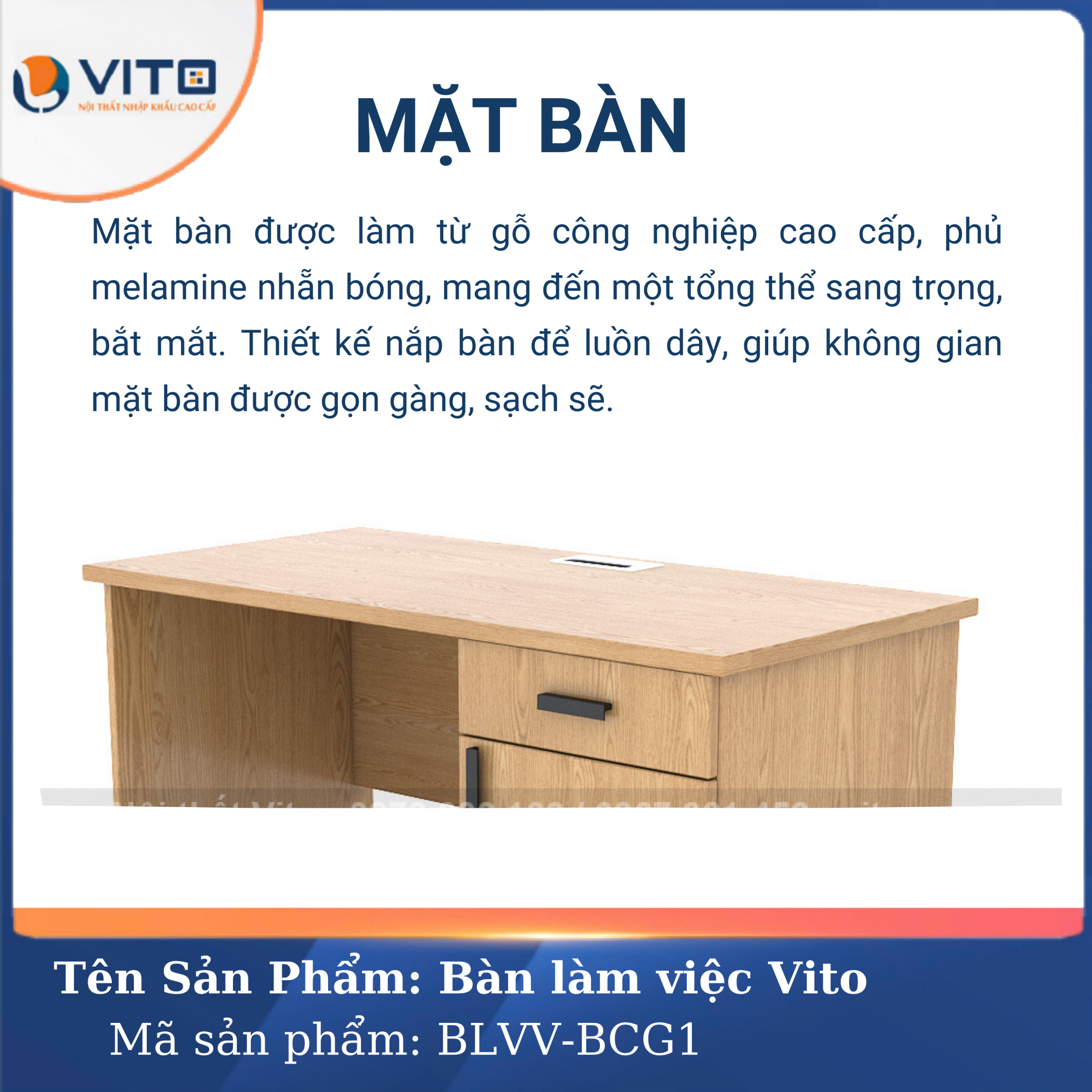 BÀN LÀM VIỆC CHÂN GỖ VITO BLVV-BCG1 8 Bàn làm việc chân gỗ Vito BLVV-BCG1 - Ảnh 8